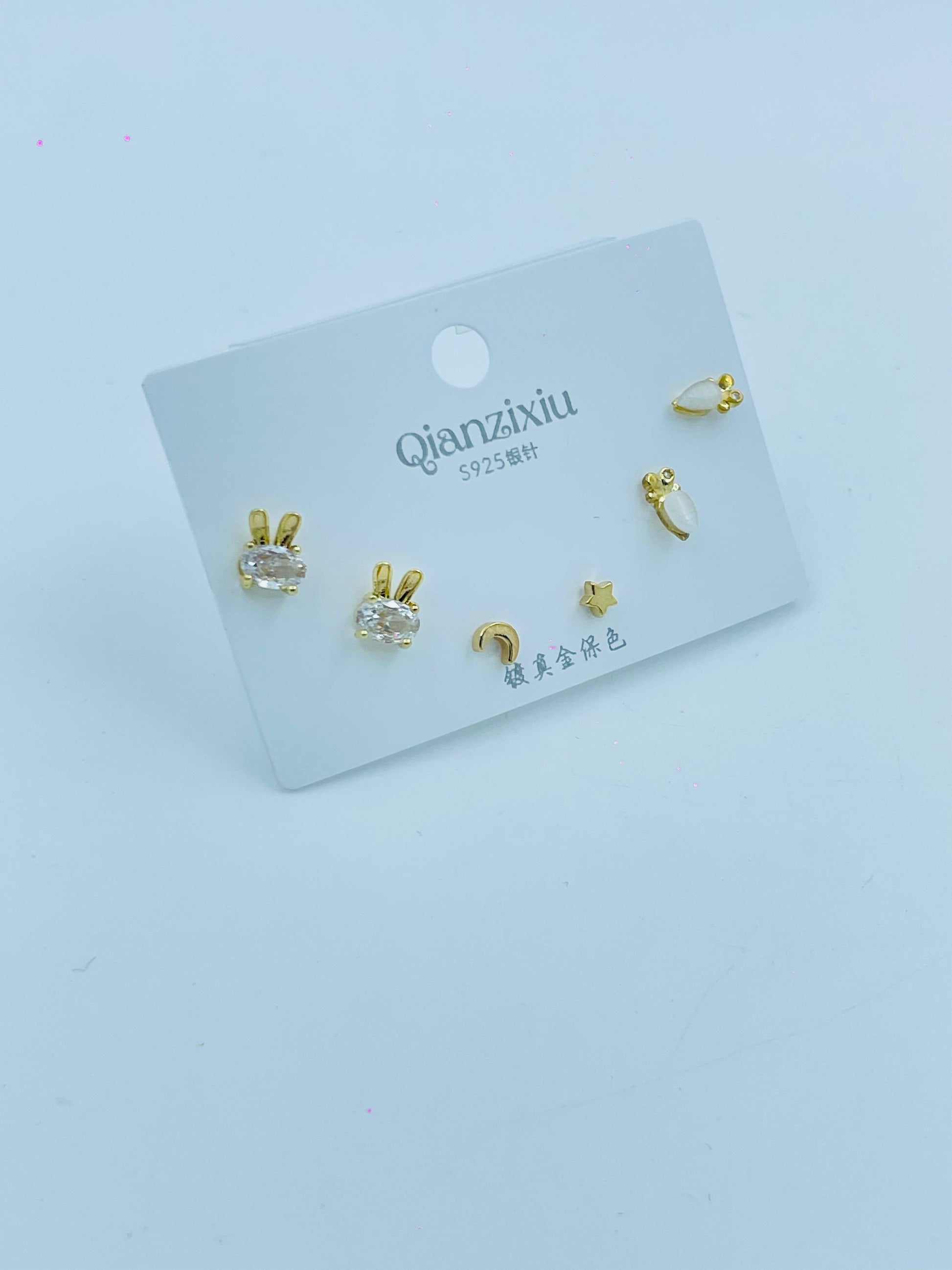 Adorable 3-Pair Bunny & Star Earring Set – Qianzixiu S925