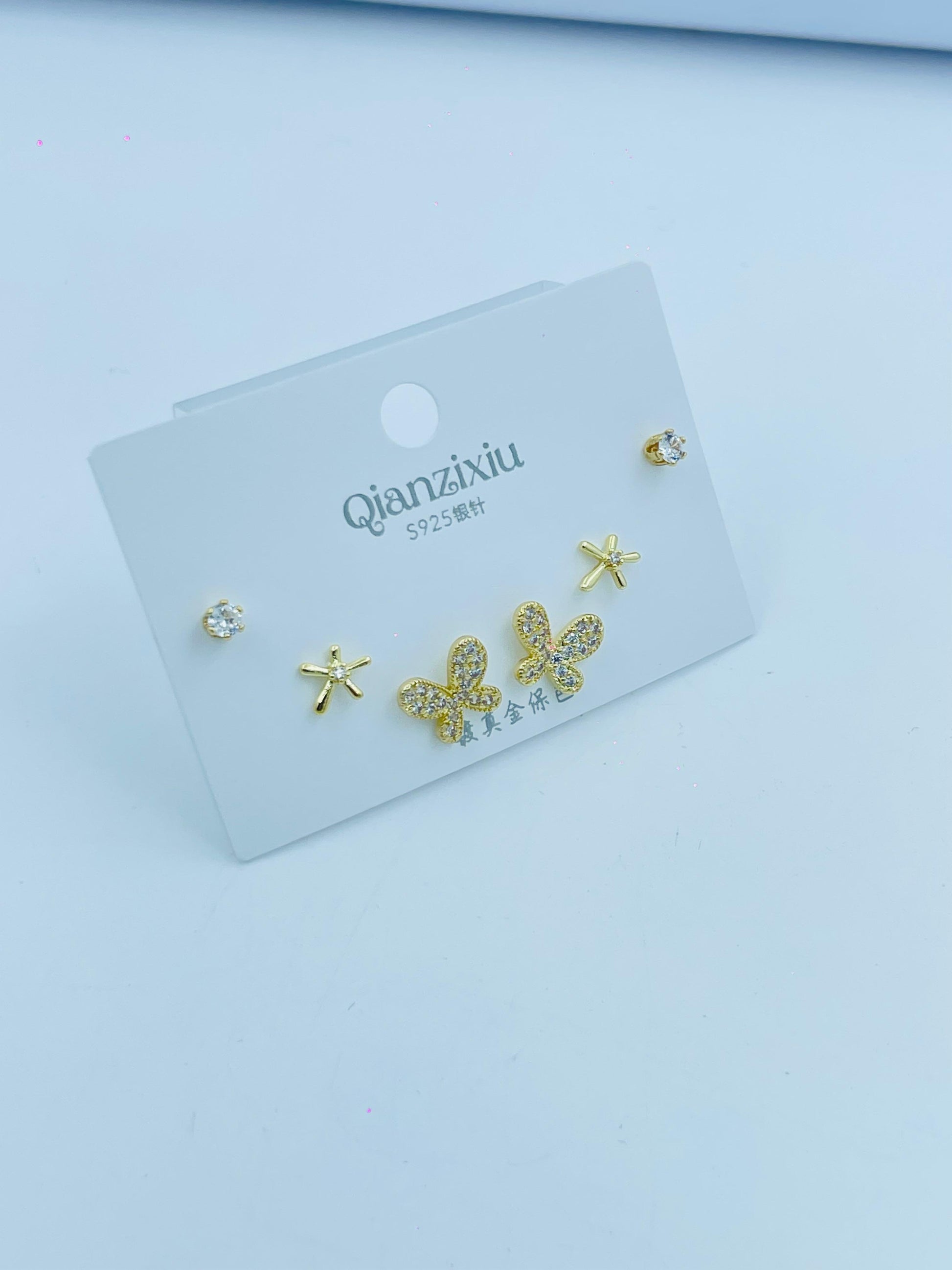 Elegant Butterfly & Star Earring Set – Qianzixiu 3-Pair Combo