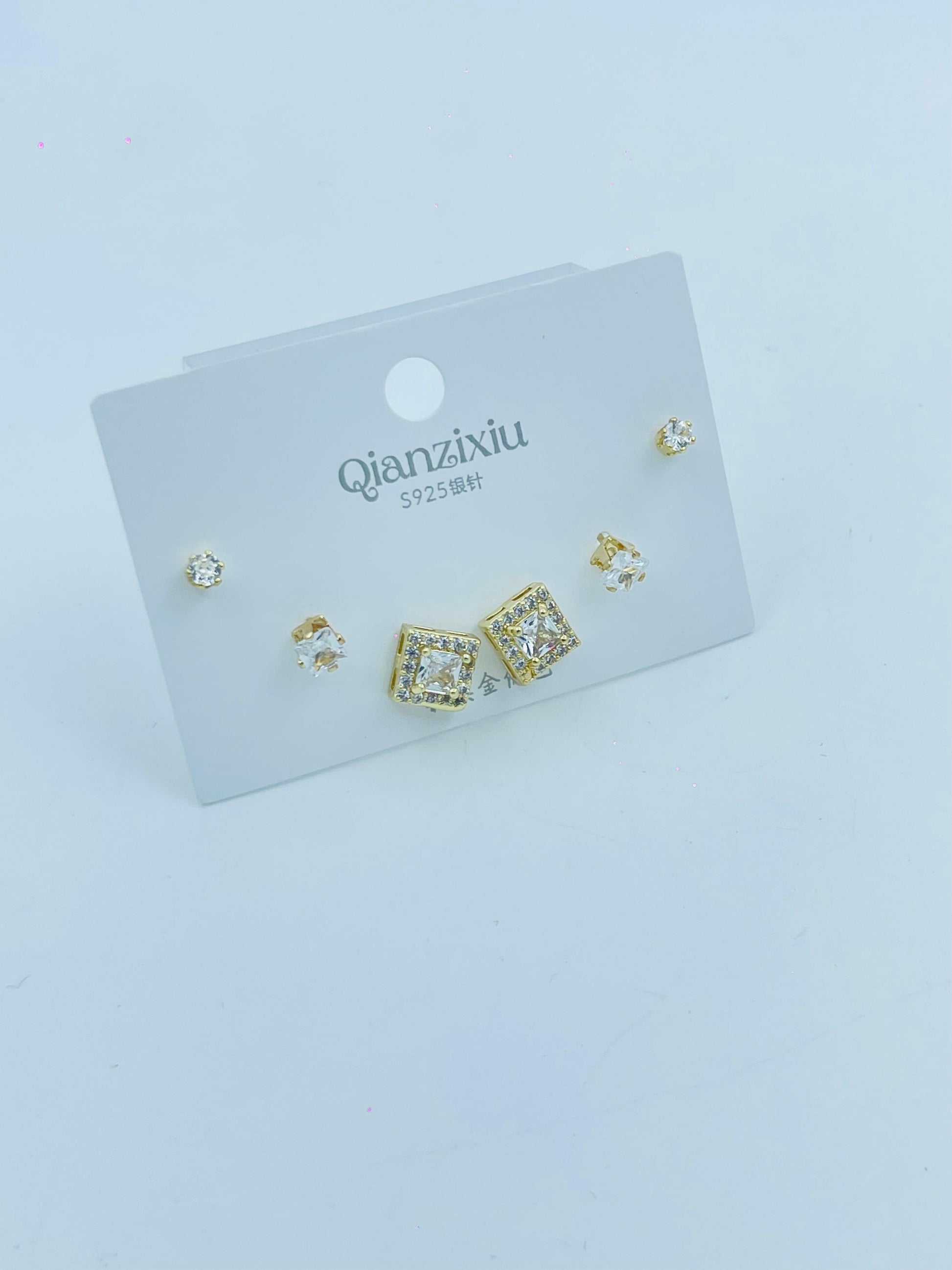 3 Combo Gold-Tone Stud Earrings Set for Women | Cubic Zirconia Shine
