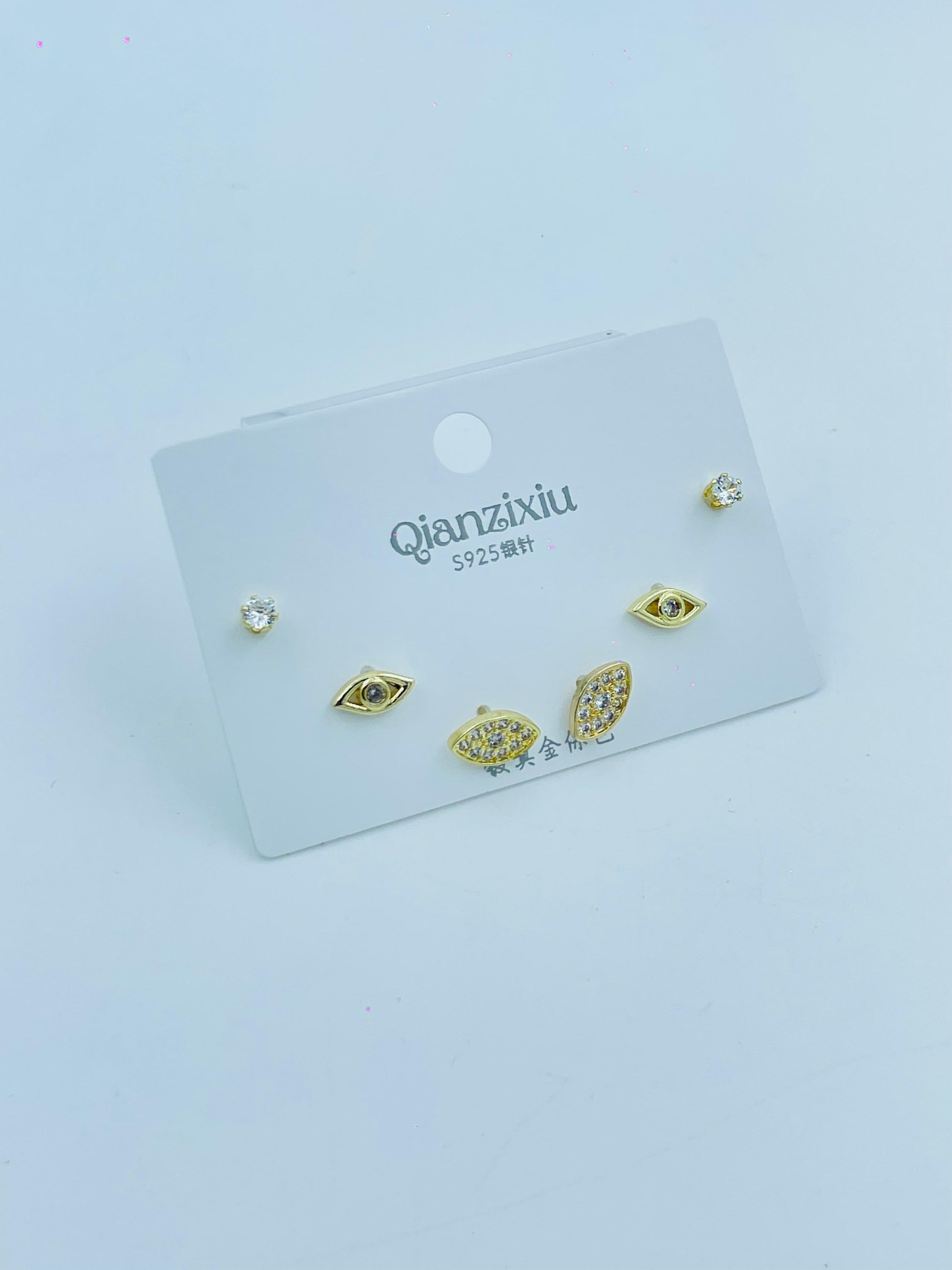 Evil Eye 3 Pair Stud Earring Set | Gold-Plated Protection Combo