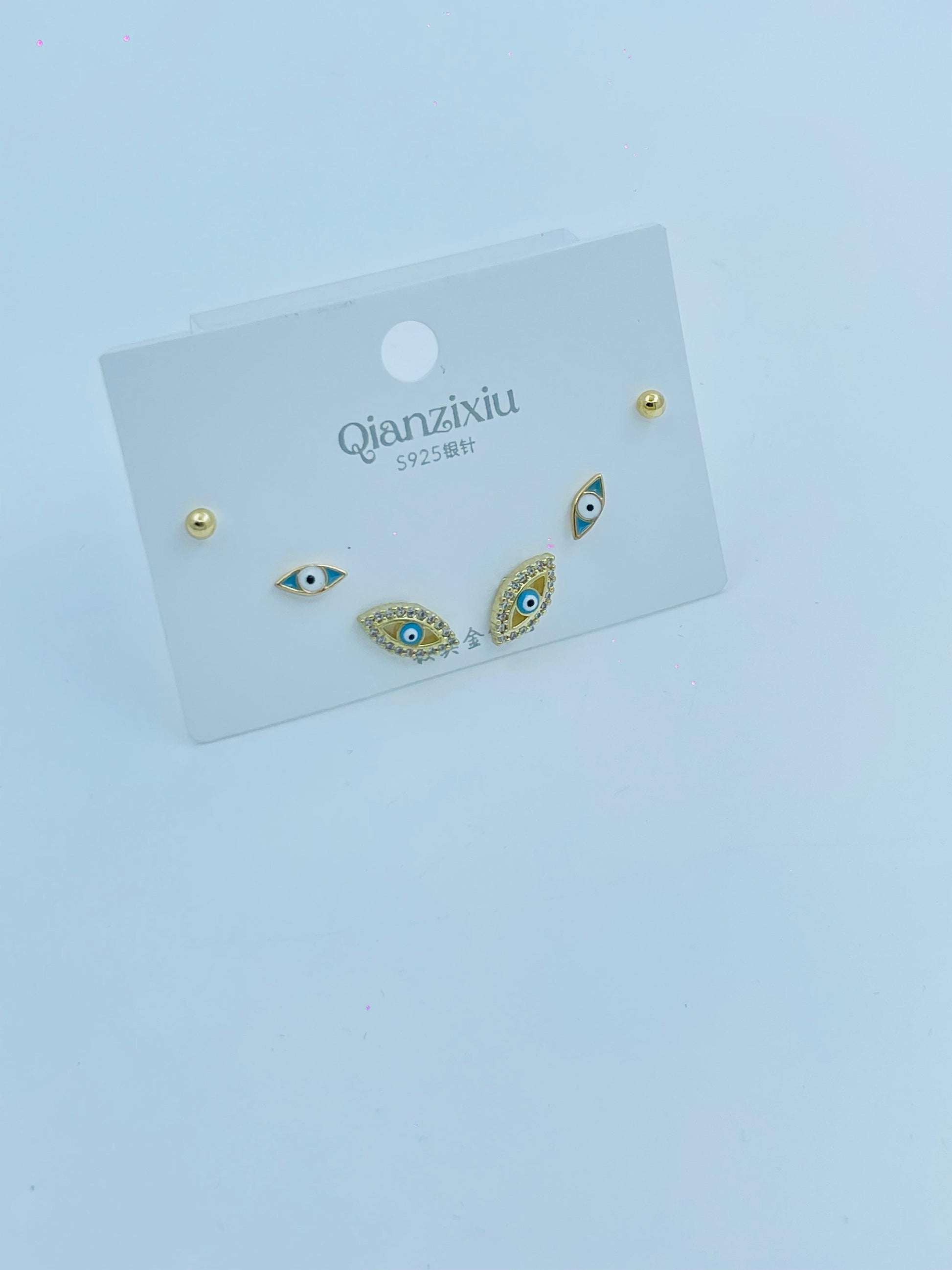 Evil Eye Stud Earrings Combo – 3 Pair Gold-Plated Set for Women
