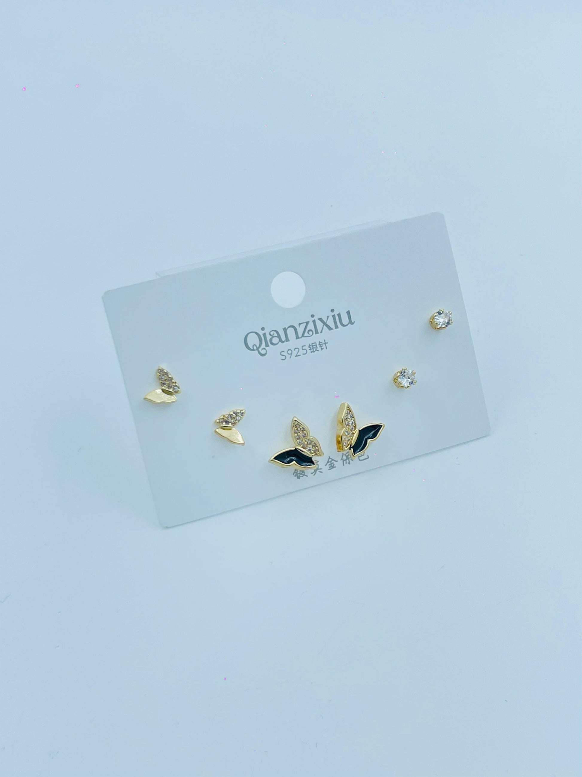 Elegant Butterfly & Leaf Stud Earrings – 3 Pair Gold Combo for Women & Girls