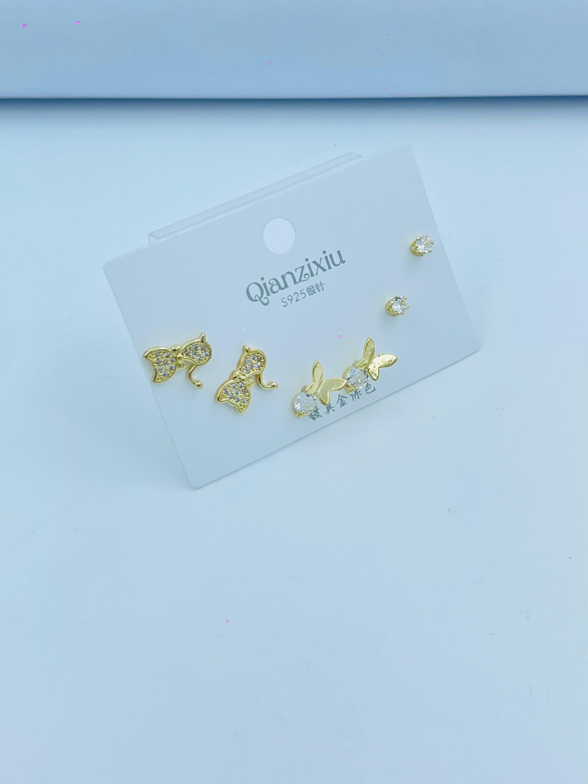 Cute Cat & Bunny Gold Stud Earrings – 3 Pair Combo for Girls & Women