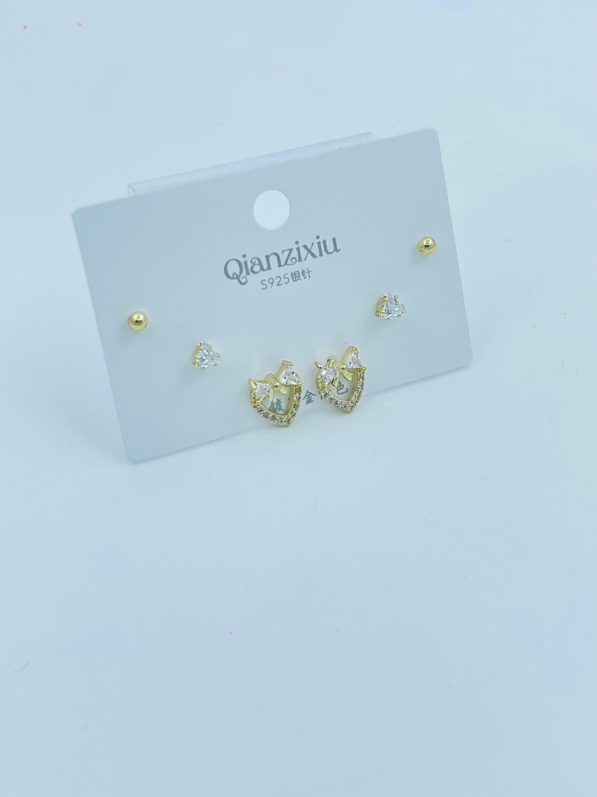 Elegant Crown Design Stud Earrings – 3 Pair Combo for Girls & Women