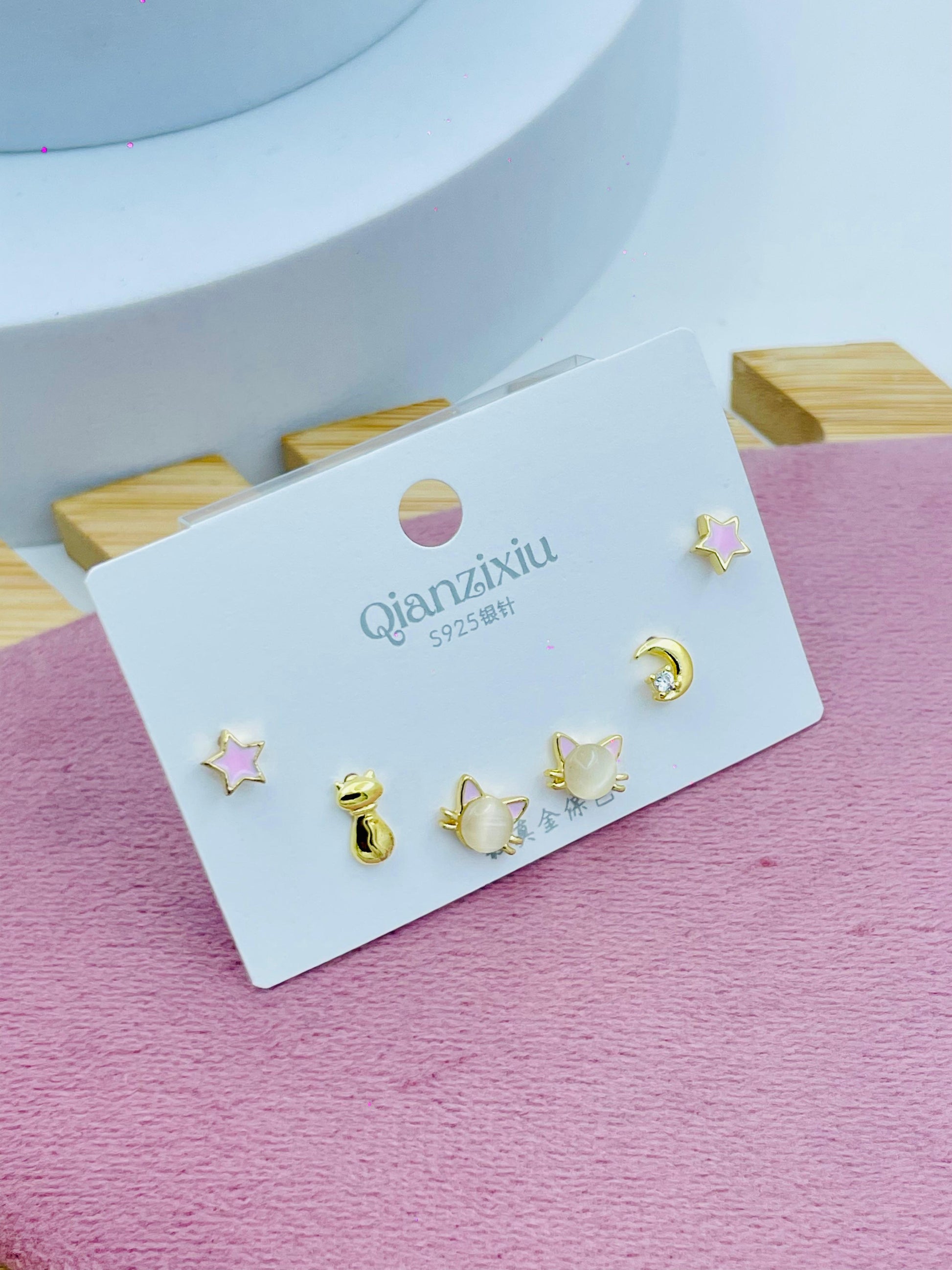Gold and Pink Stud Earrings Set  Cute and Stylish