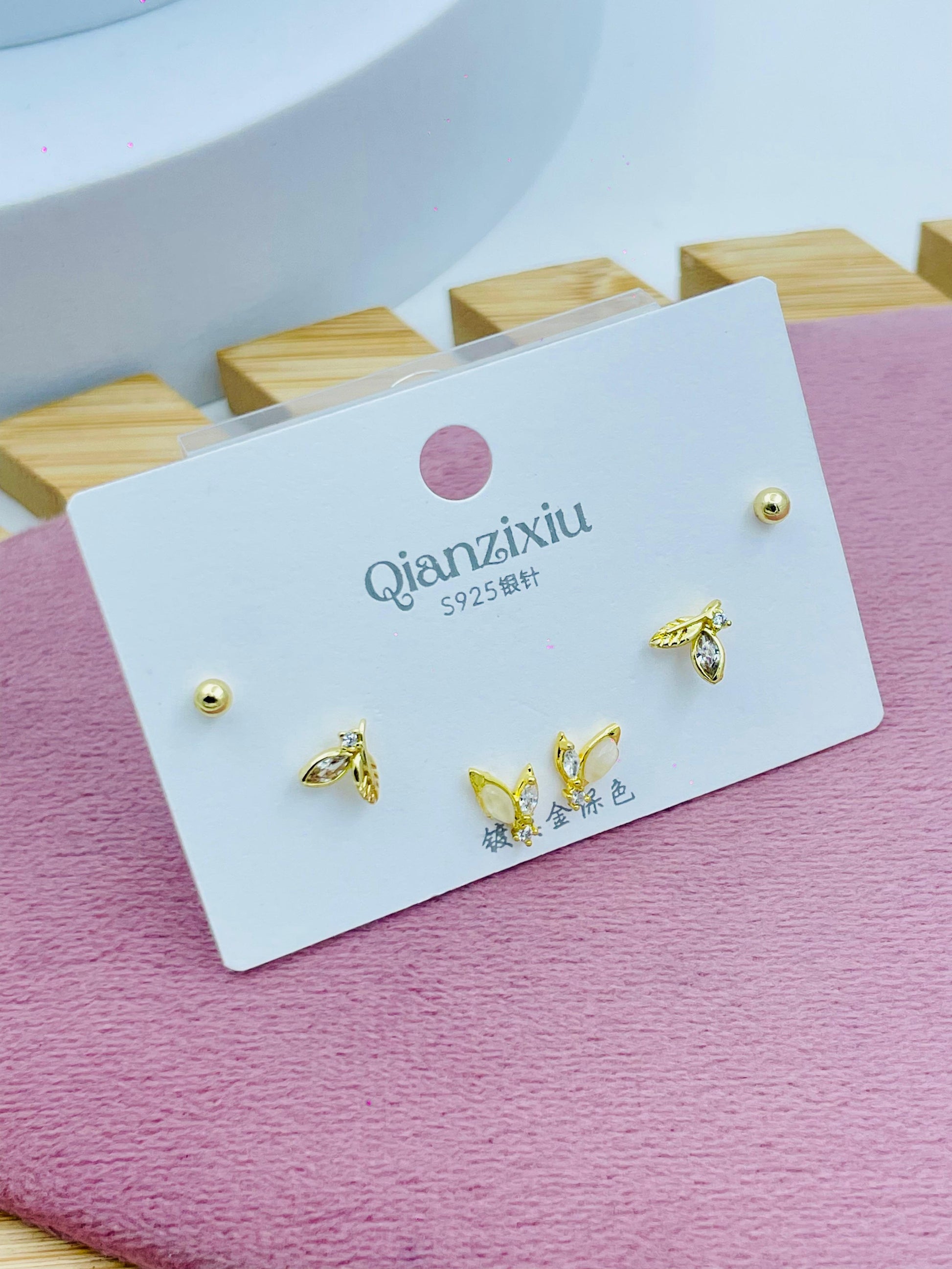 Gold Bee Stud Earrings Set  Elegant Jewelry