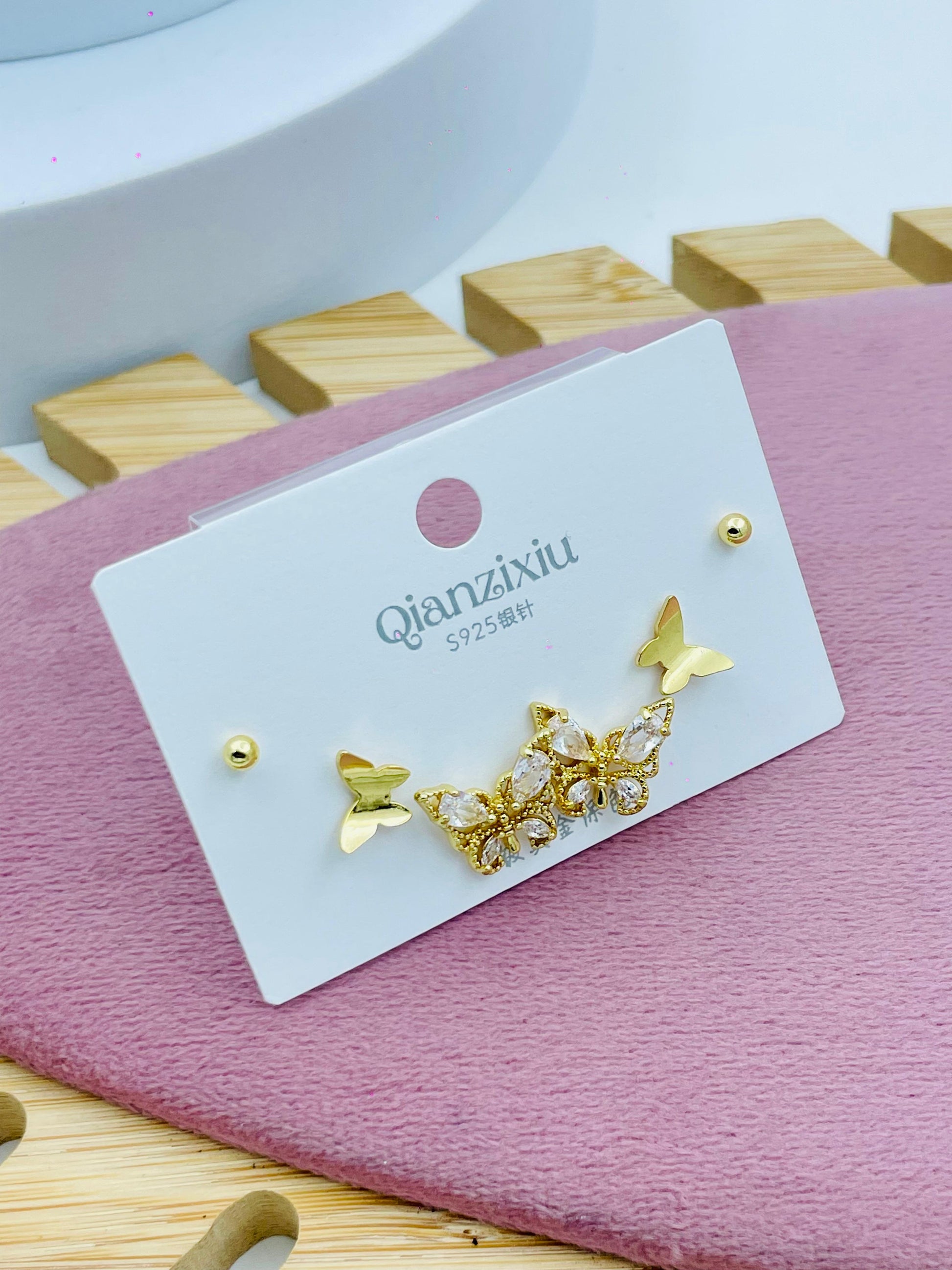 Elegant Gold Butterfly Earrings Set
