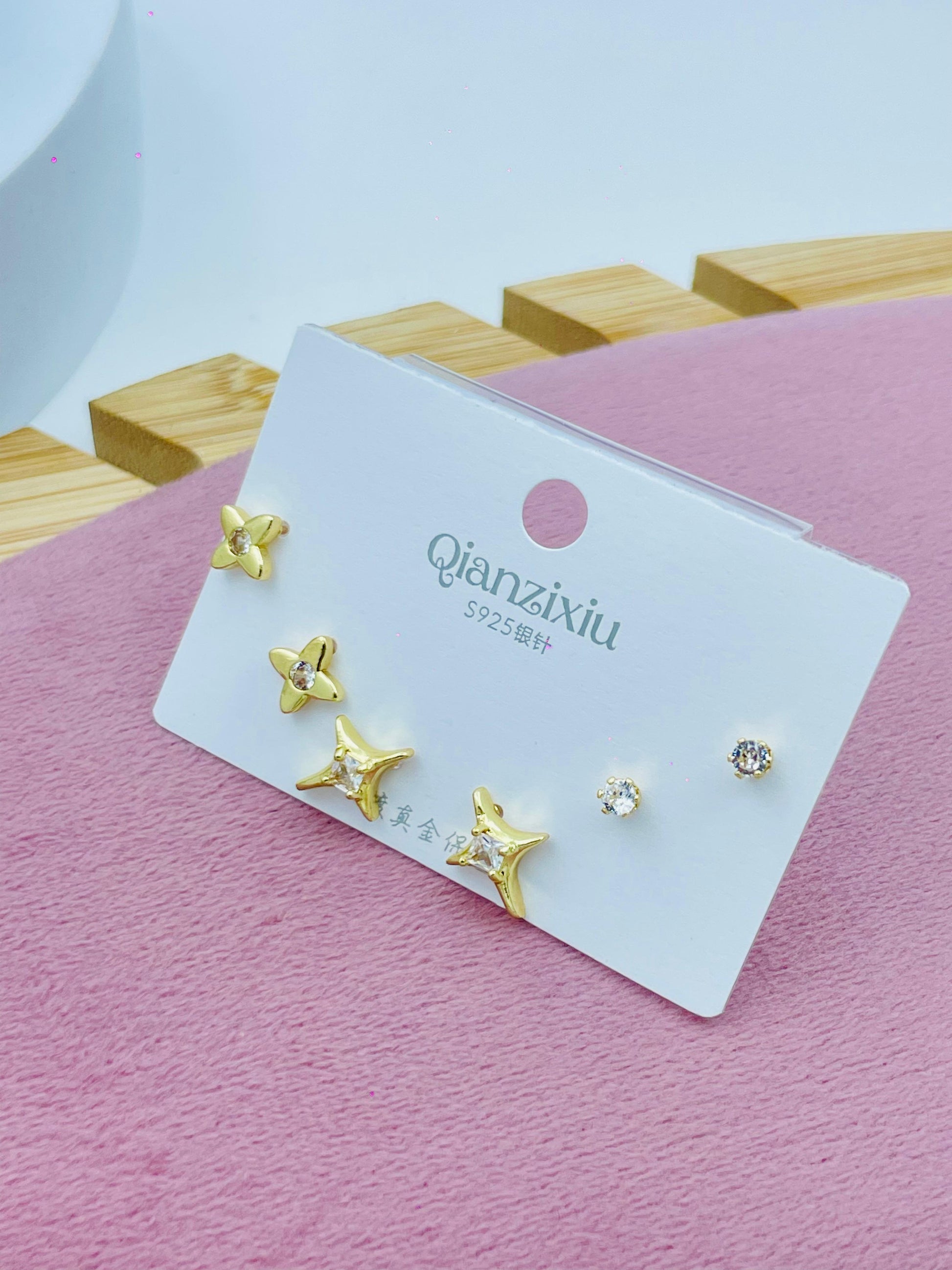 Gold and Silver Star Earrings Set  Elegant Jewelry