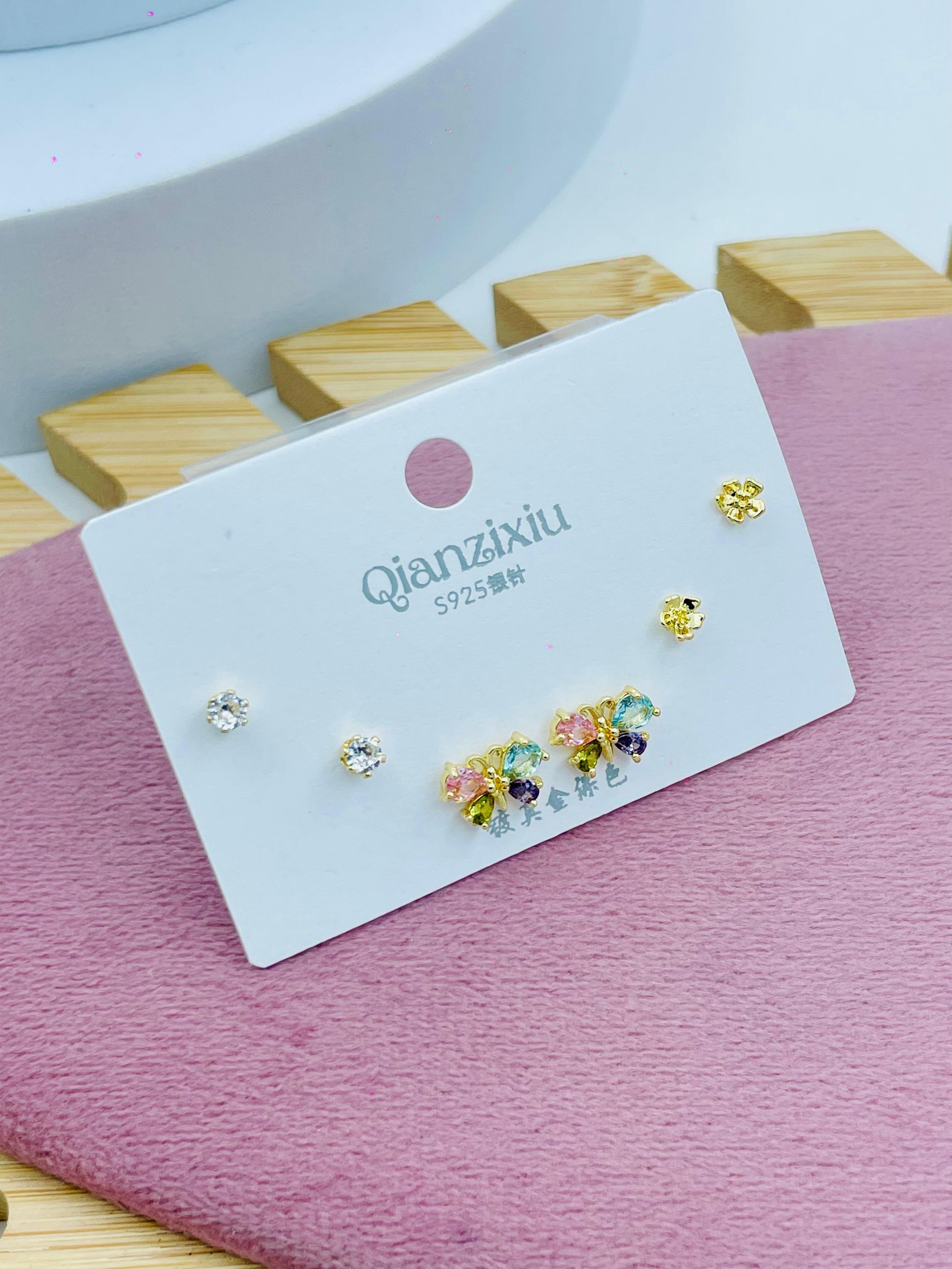 Sterling Silver Stud Earrings Set  Elegant and Colorful