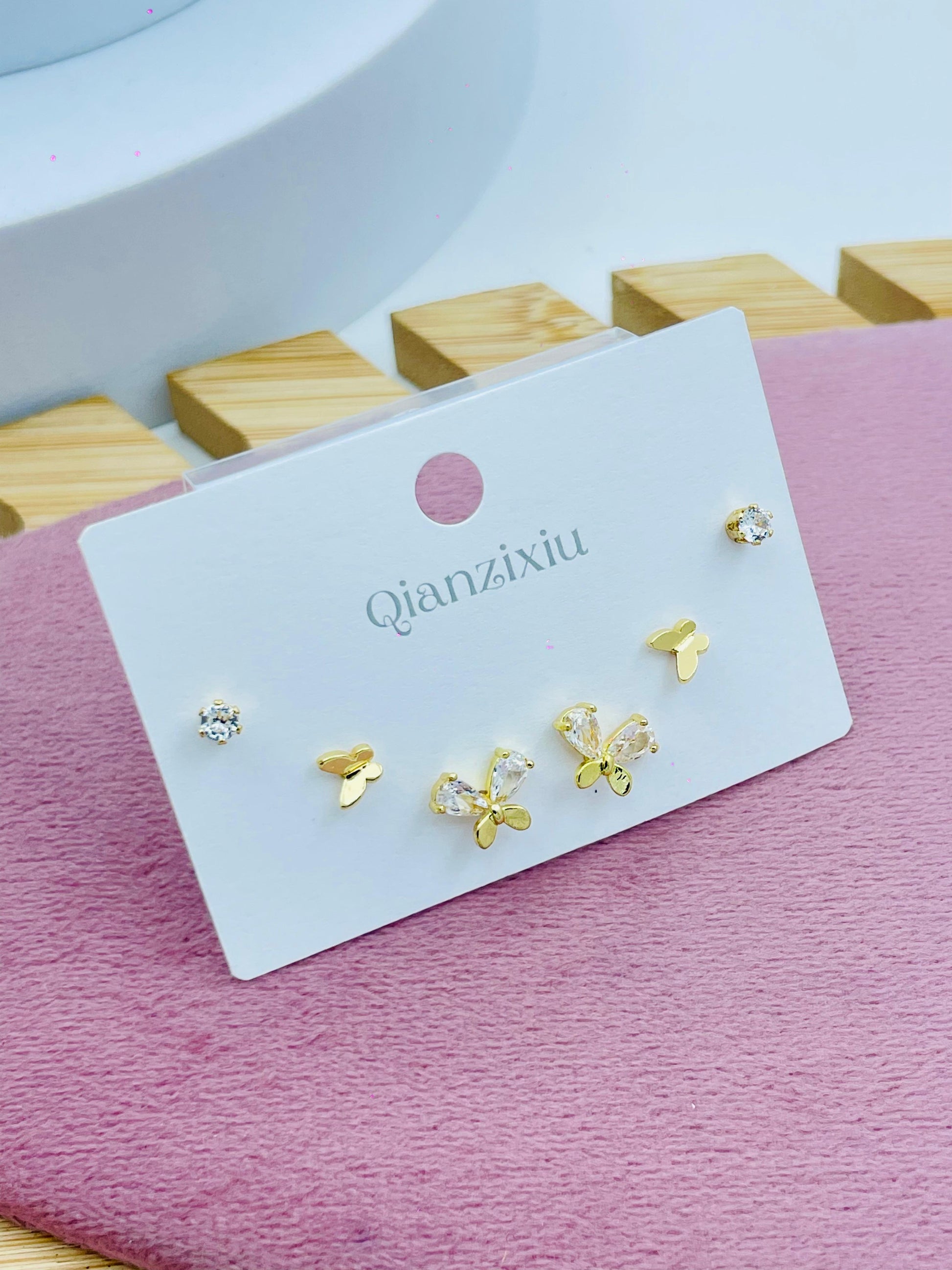 Elegant Gold Butterfly and Stud Earring Set