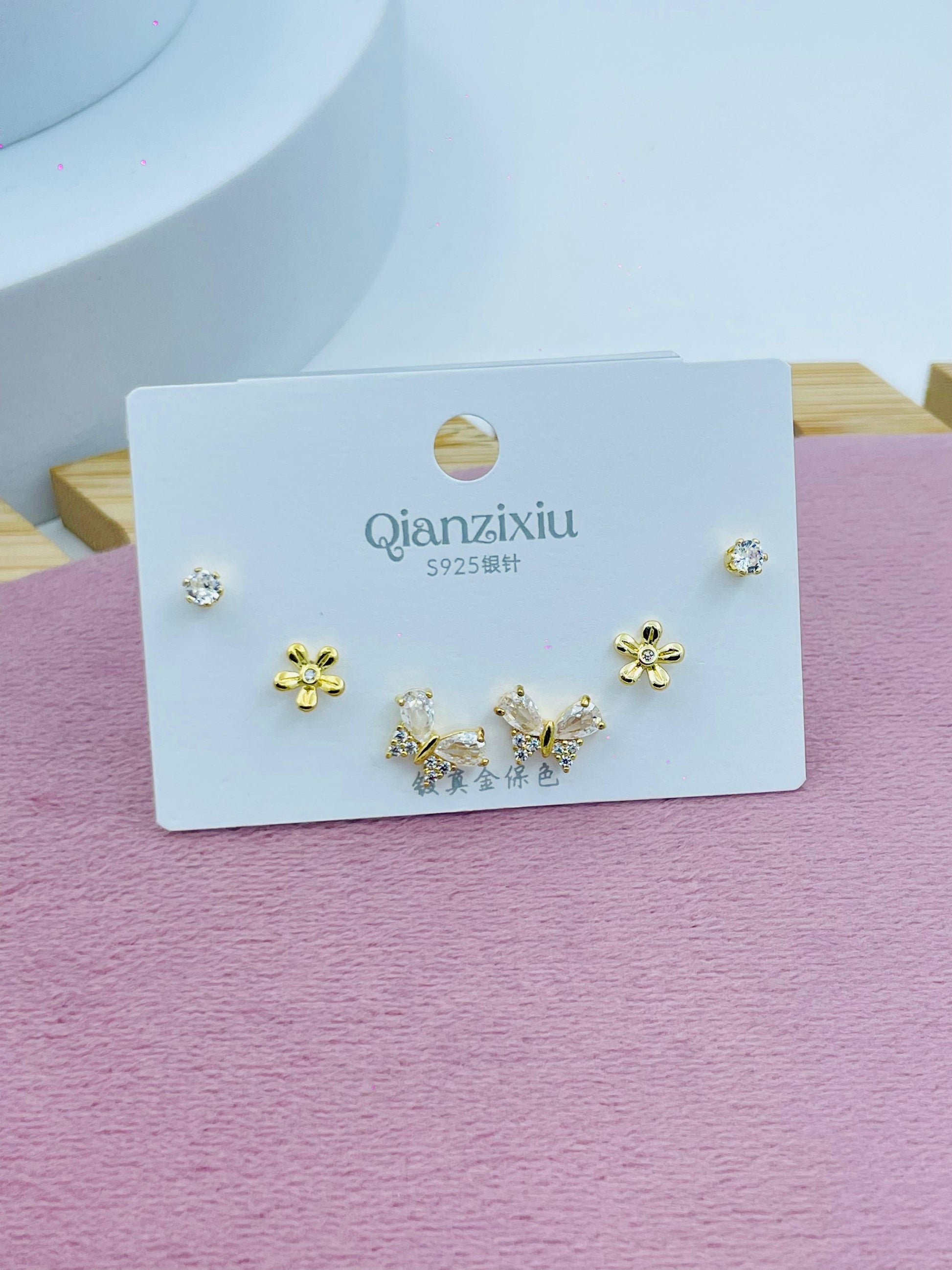 Gold and Silver Stud Earring Set  Elegant Jewelry