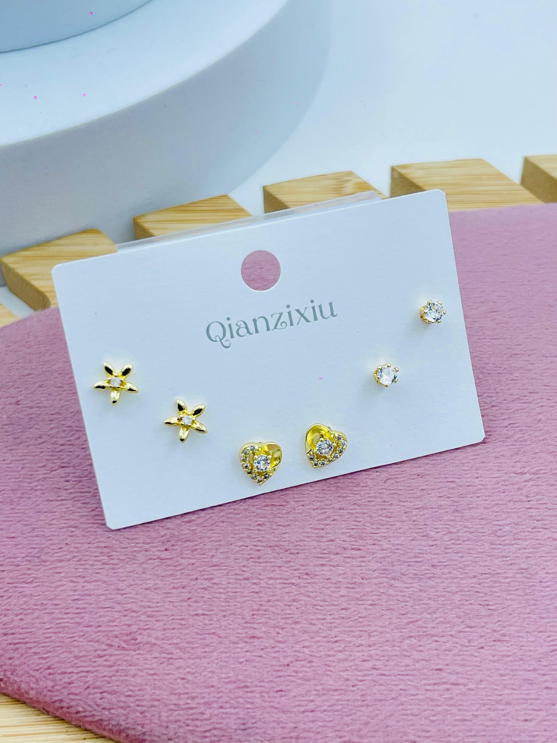 Elegant Gold Tone Stud Earring Set