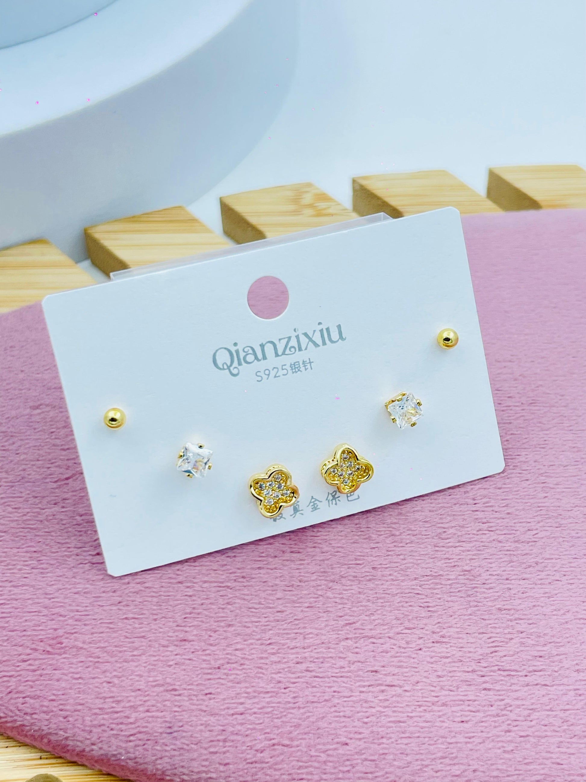 Elegant Gold and Crystal Stud Earrings Set