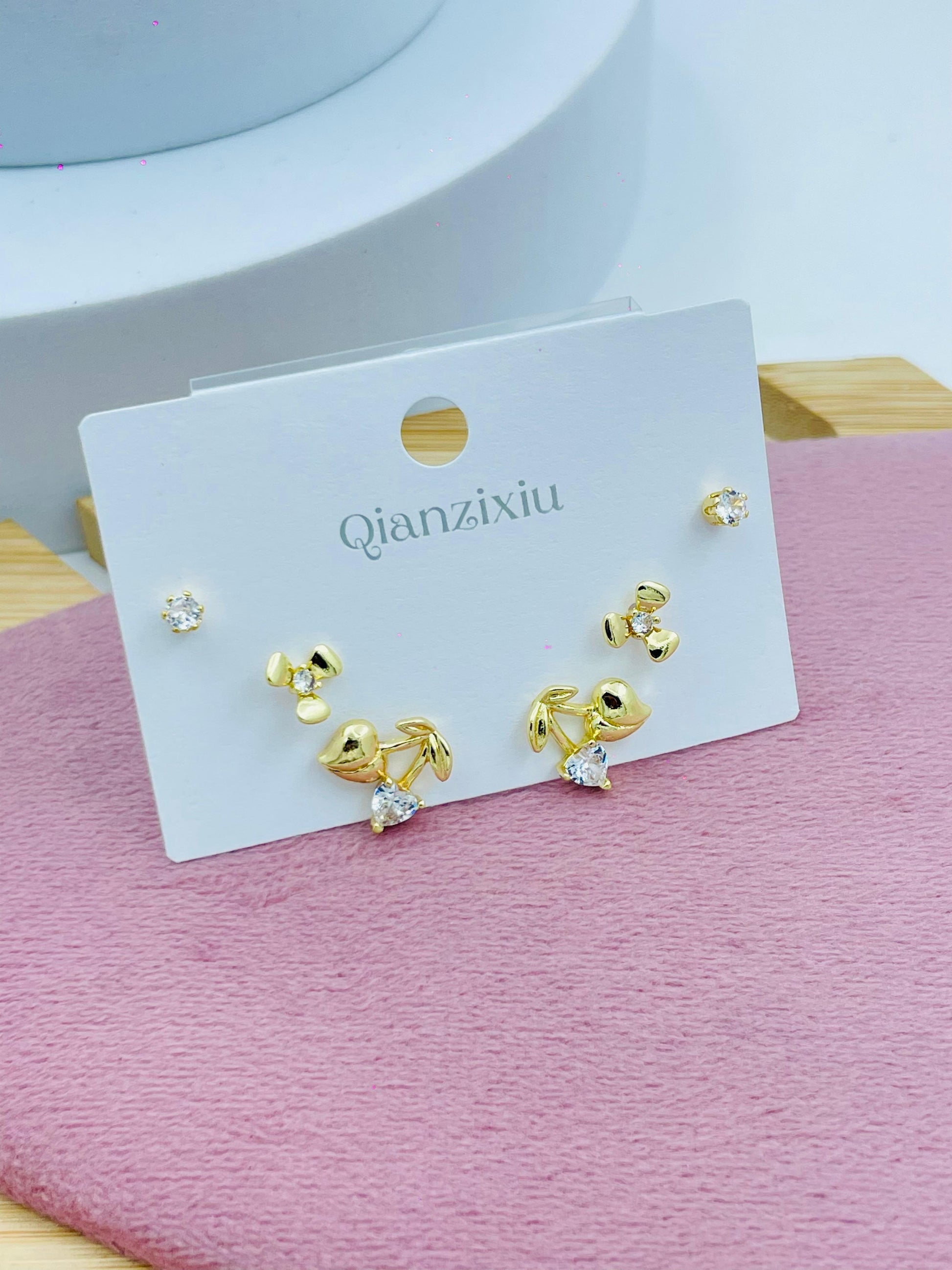 Elegant Gold and Crystal Stud Earring Set