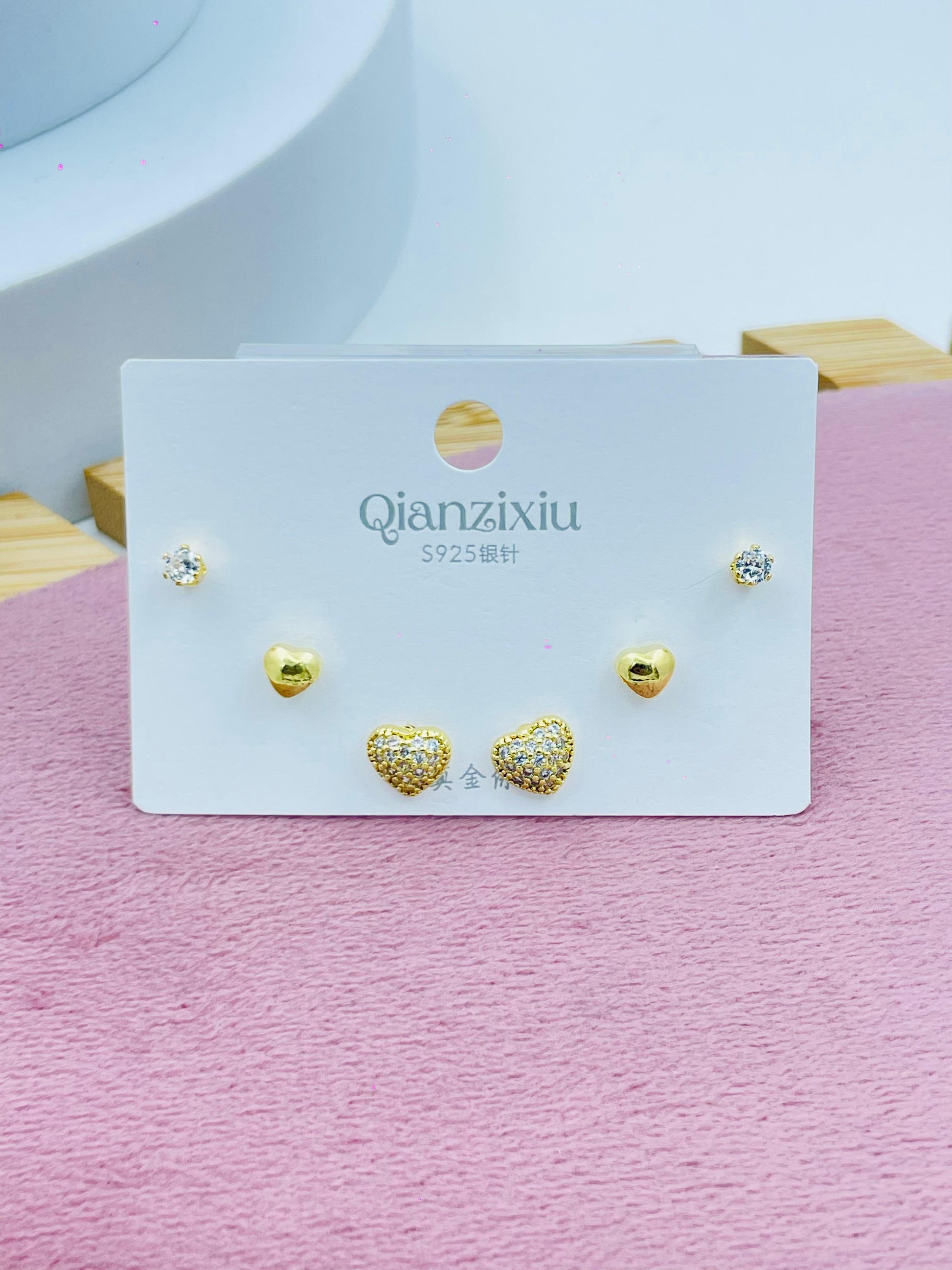 Silver Earring Set  Elegant Heart and Stud Design