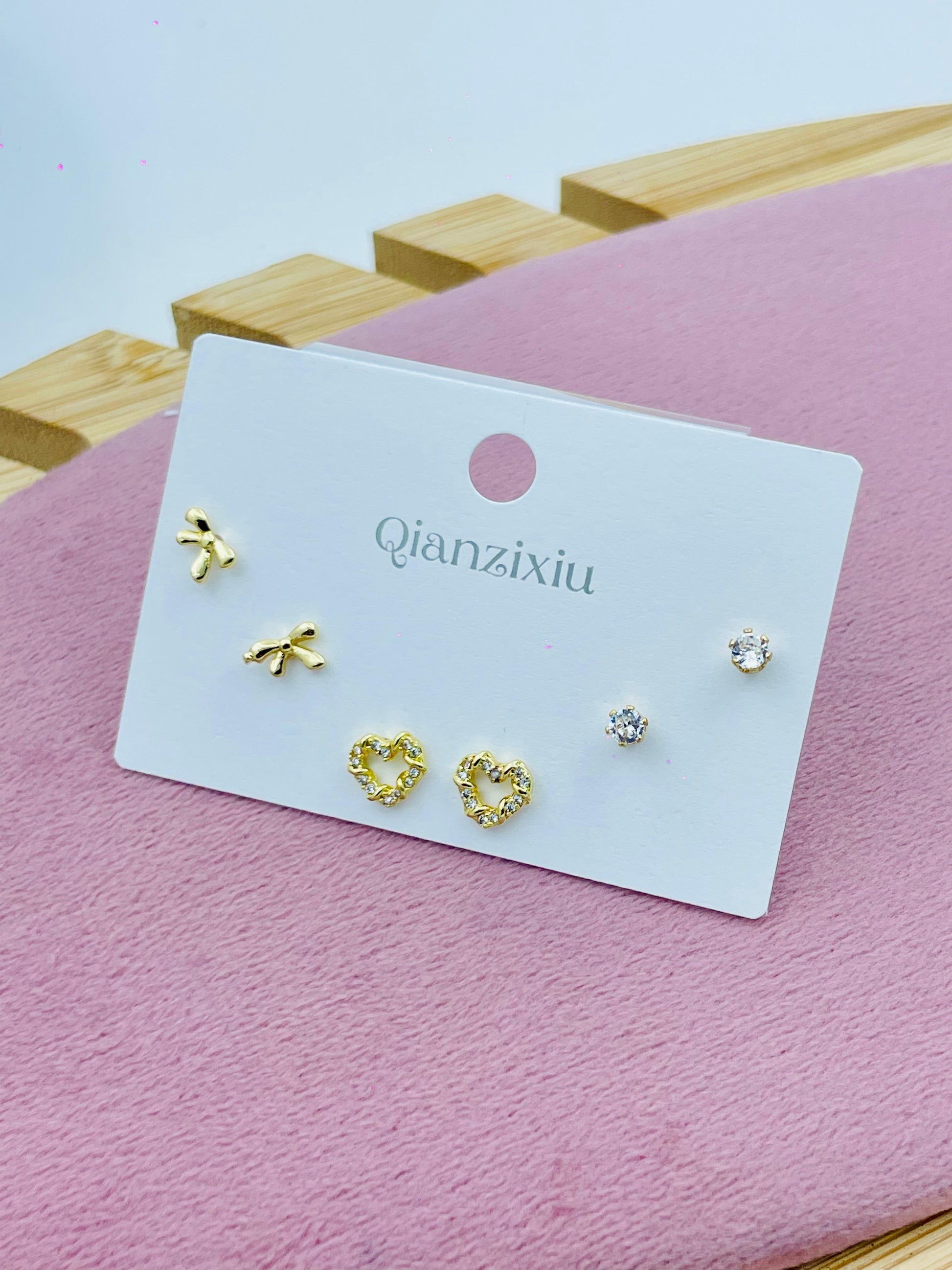 Gold and Diamond Stud Earring Set  Elegant Jewelry