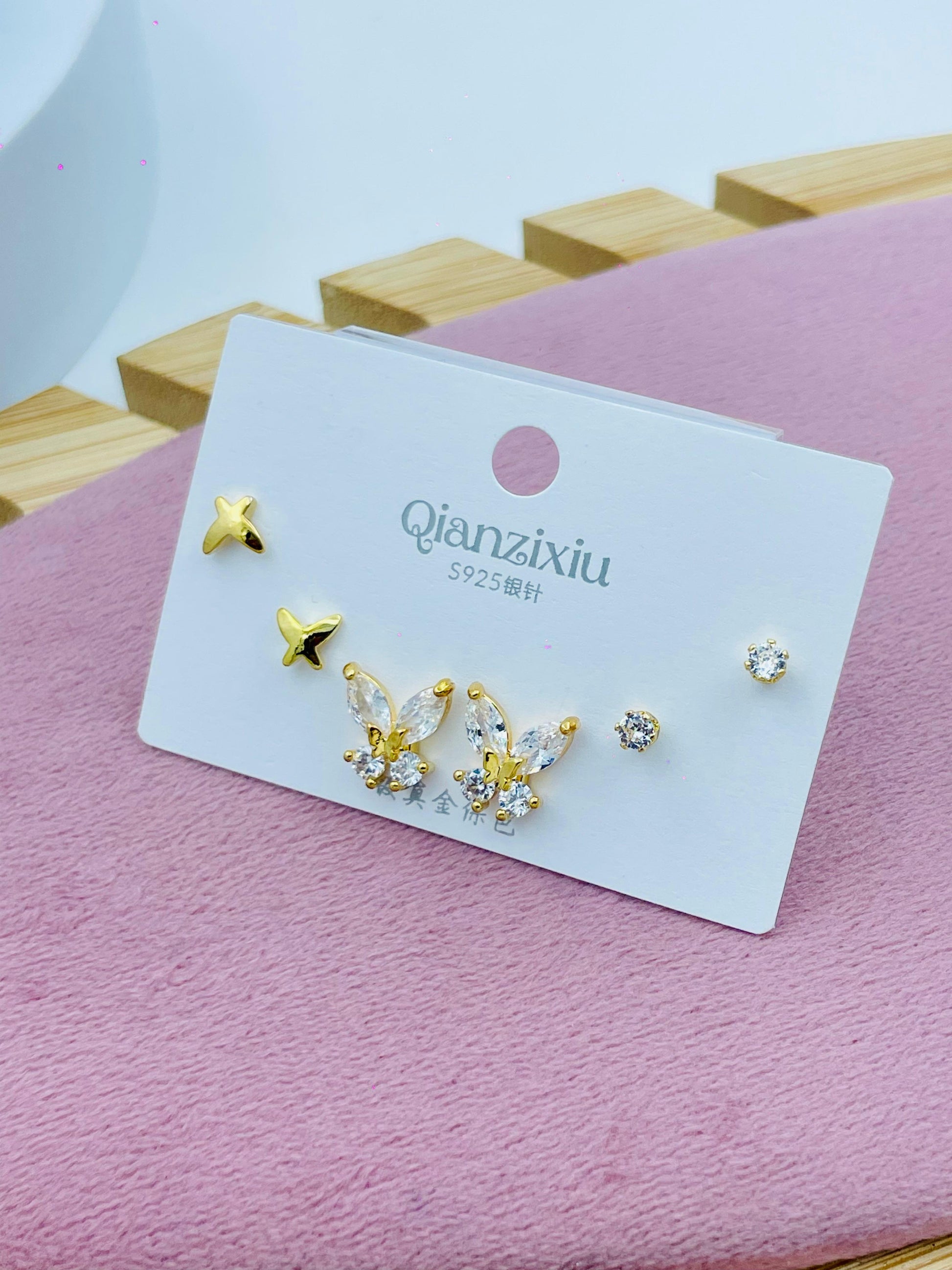 Gold and Crystal Earring Set  Elegant Jewelry