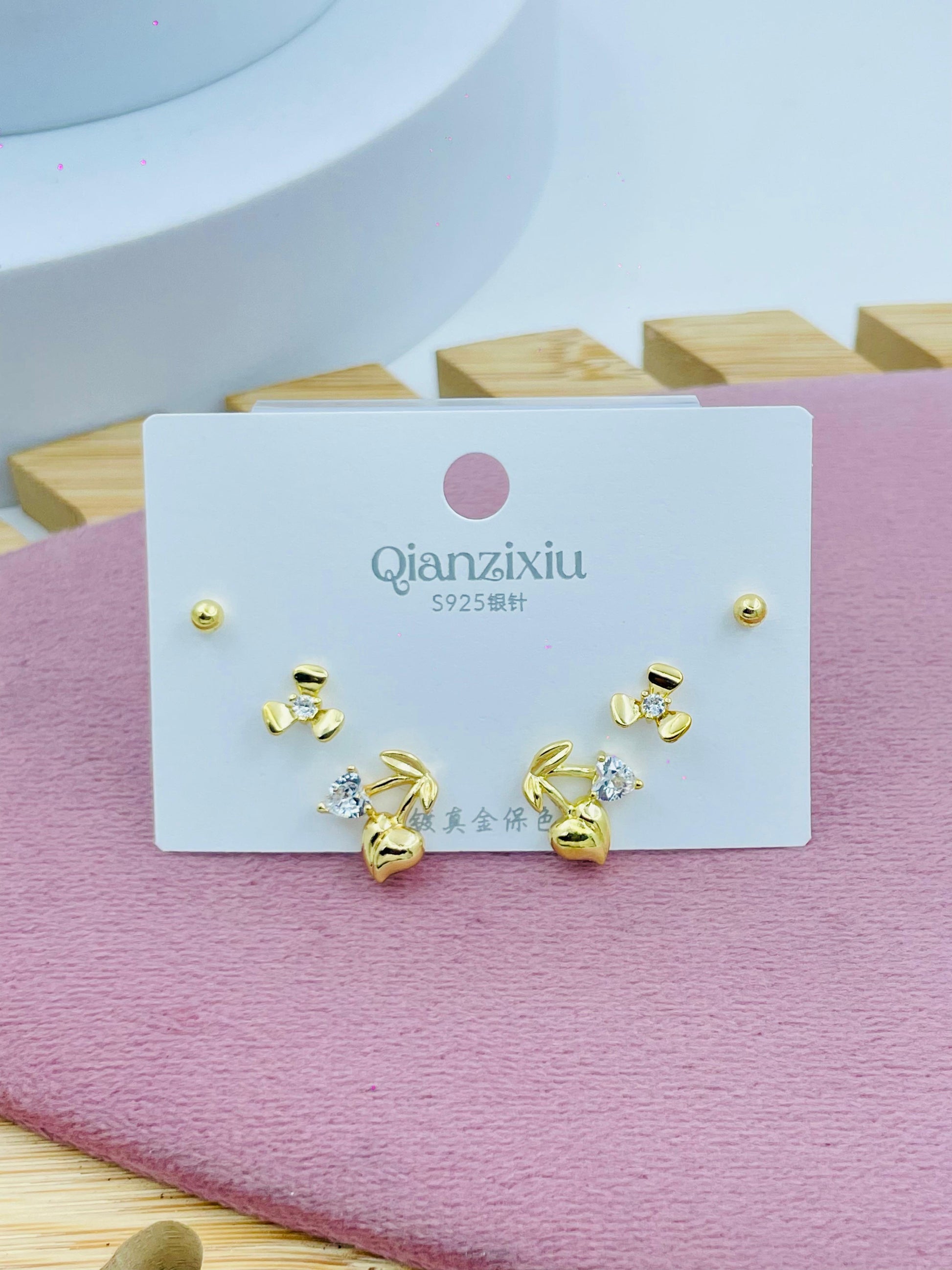 Gold and Crystal Stud Earrings Set  Elegant Jewelry