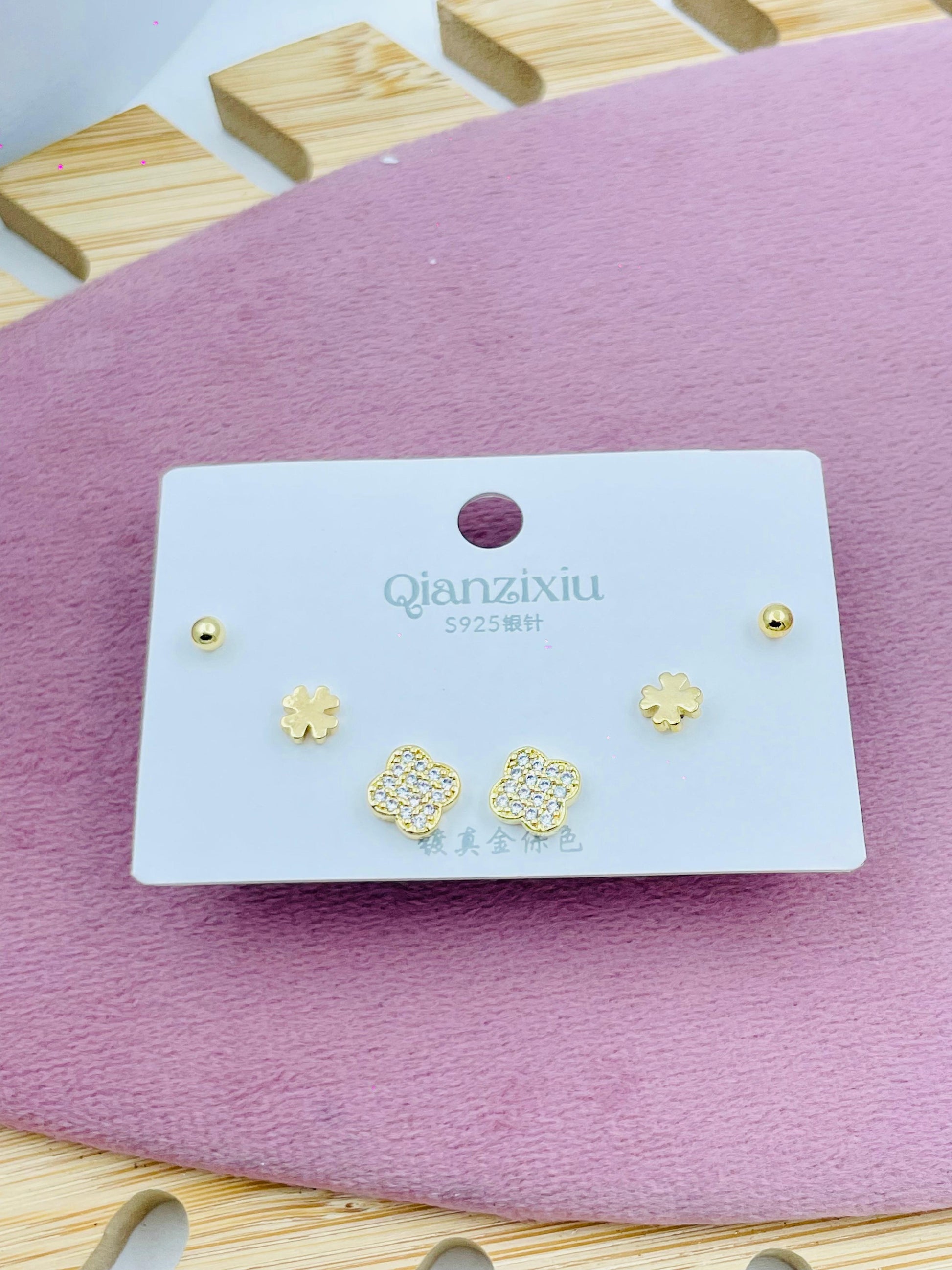 Gold Stud Earrings Set  Elegant Jewelry