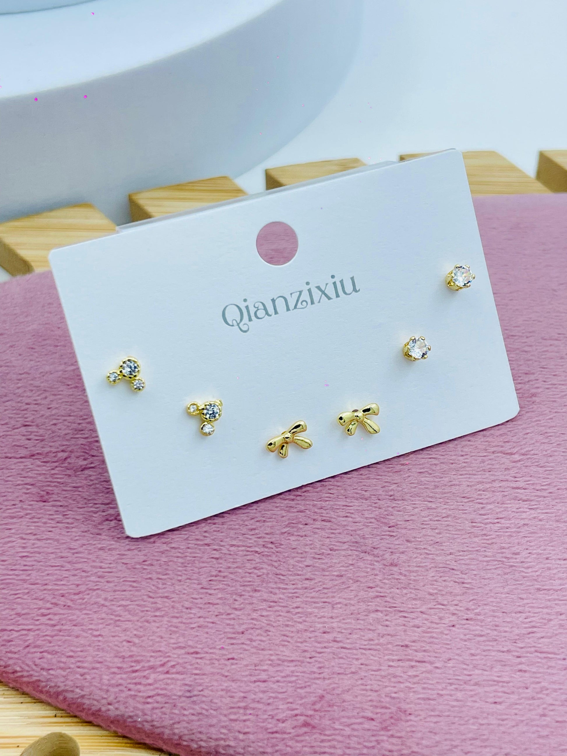 Gold and Crystal Stud Earrings Set  Elegant Jewelry