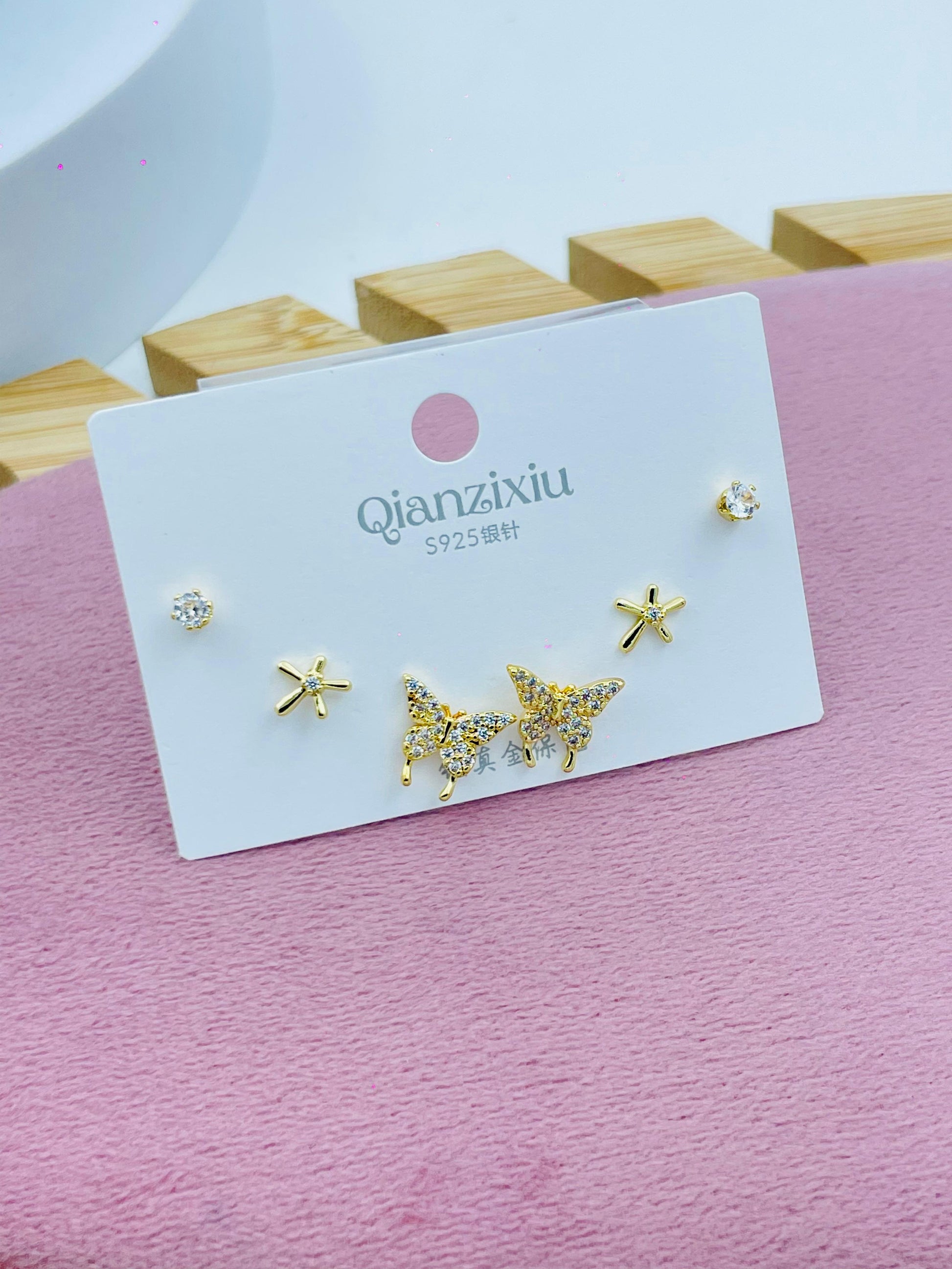 Gold Butterfly and Star Earrings Set  Elegant Jewelry