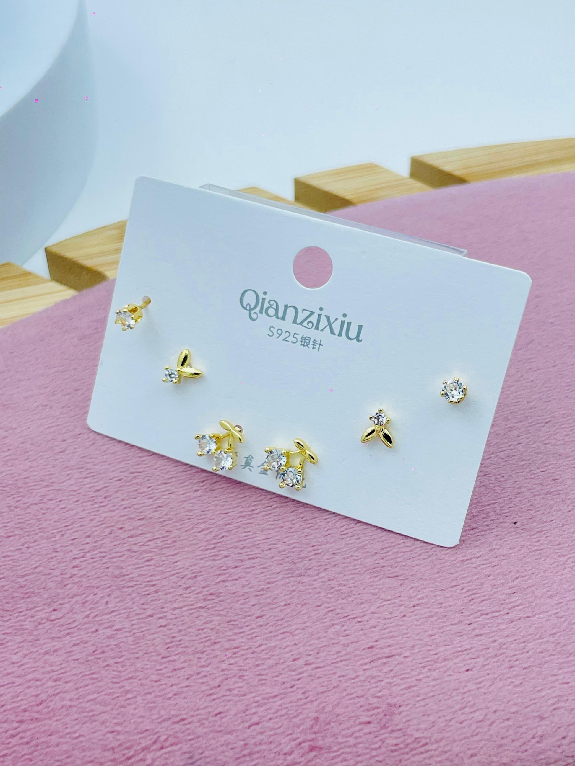 Gold and Crystal Stud Earrings Set  Elegant Jewelry