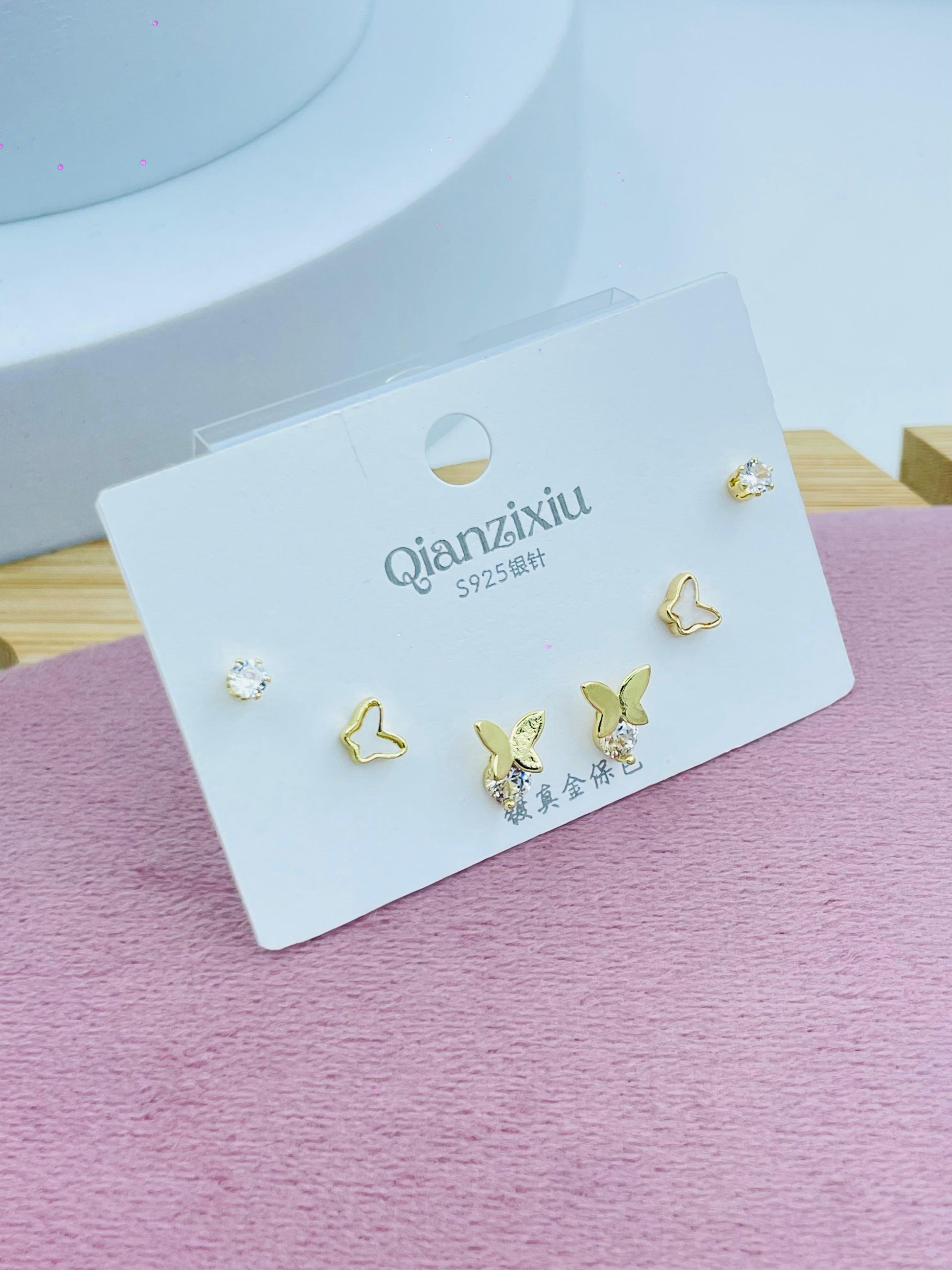 Butterfly and Stud Earrings Set  Elegant Jewelry
