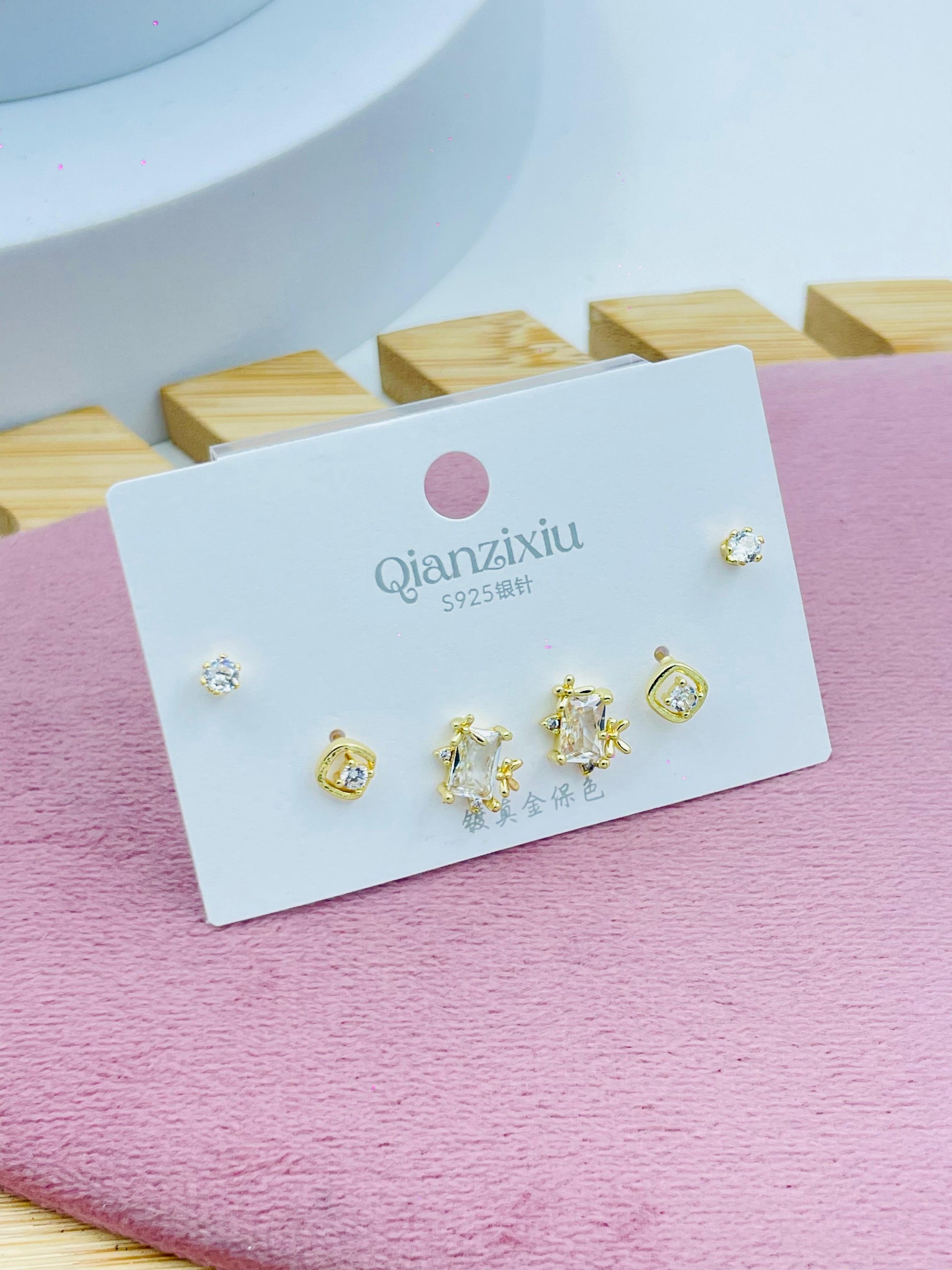 Gold and Silver Stud Earrings Set  Elegant Jewelry