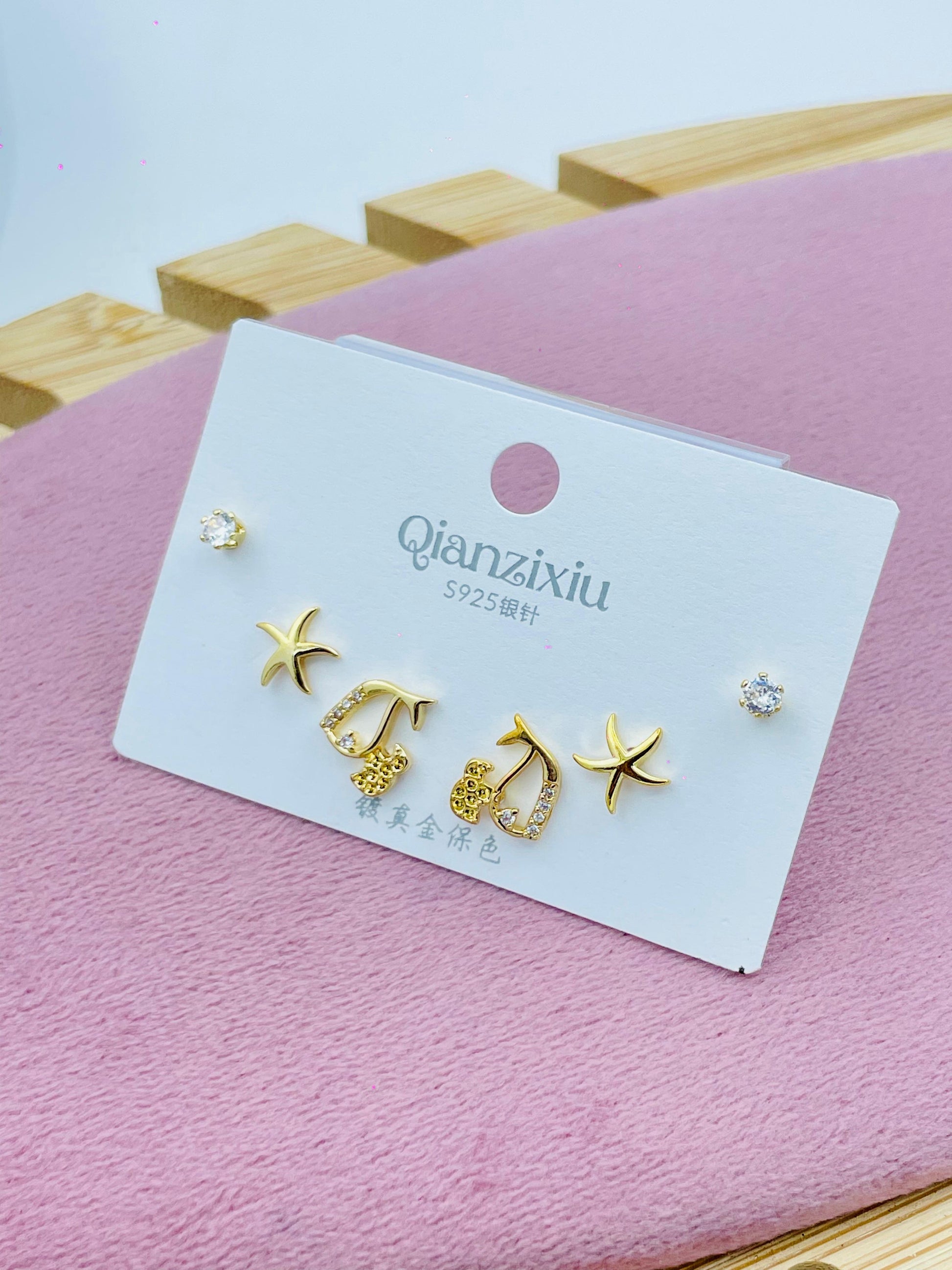 Elegant Gold Starfish and Shell Earring Set