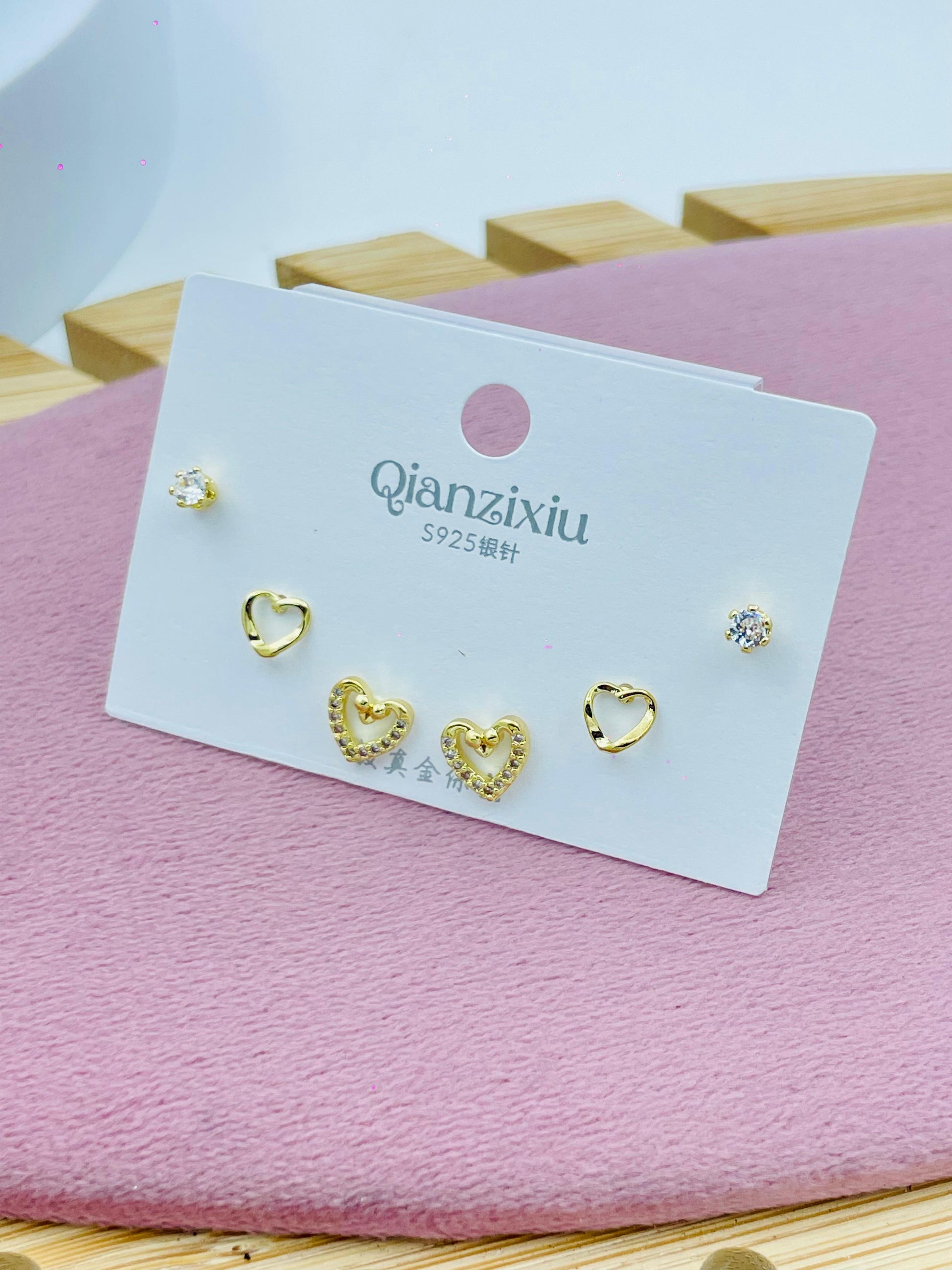Gold Heart Stud Earrings Set  Elegant Jewelry