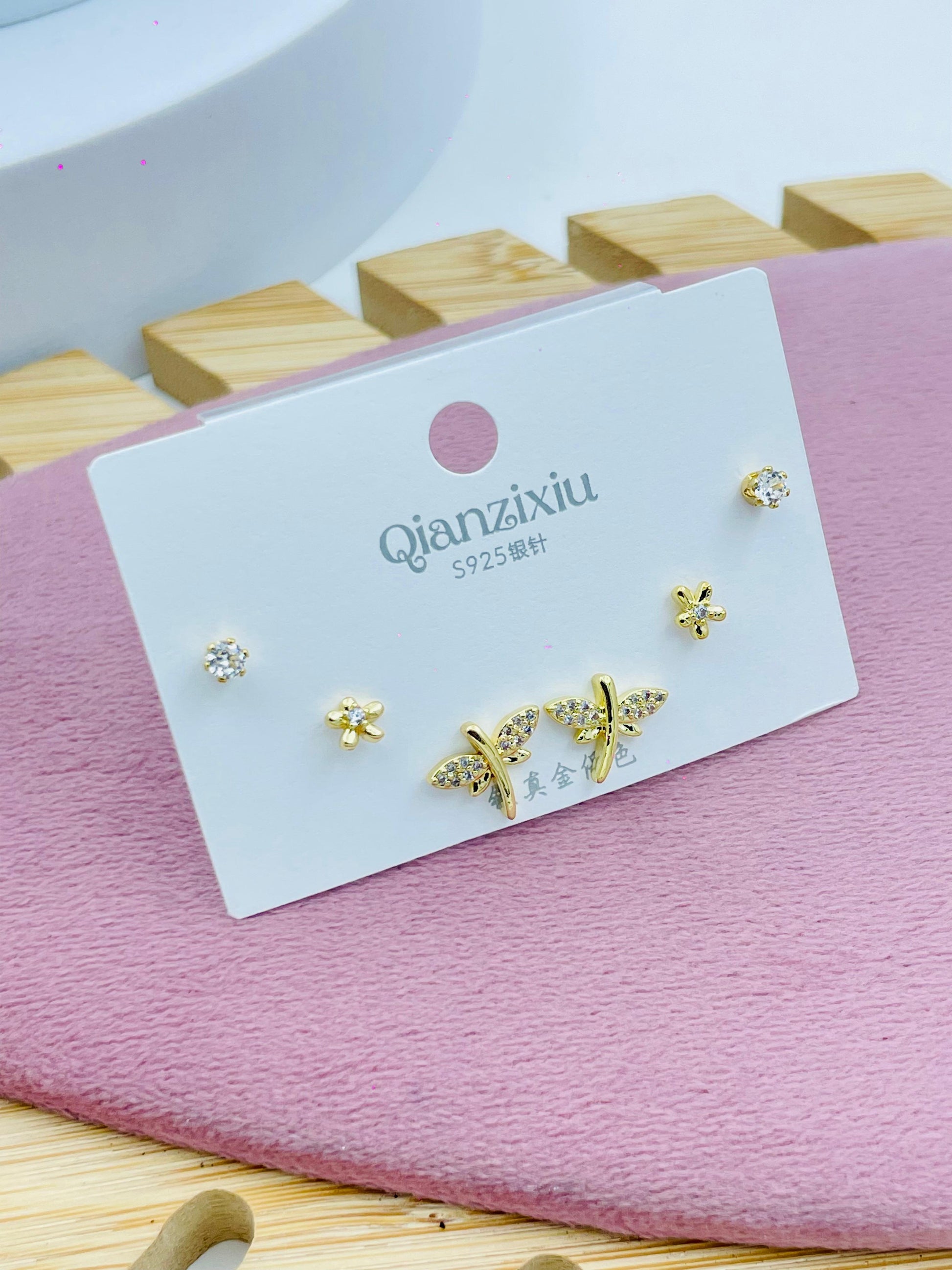 Gold Butterfly and Flower Earring Set  Elegant Jewelry