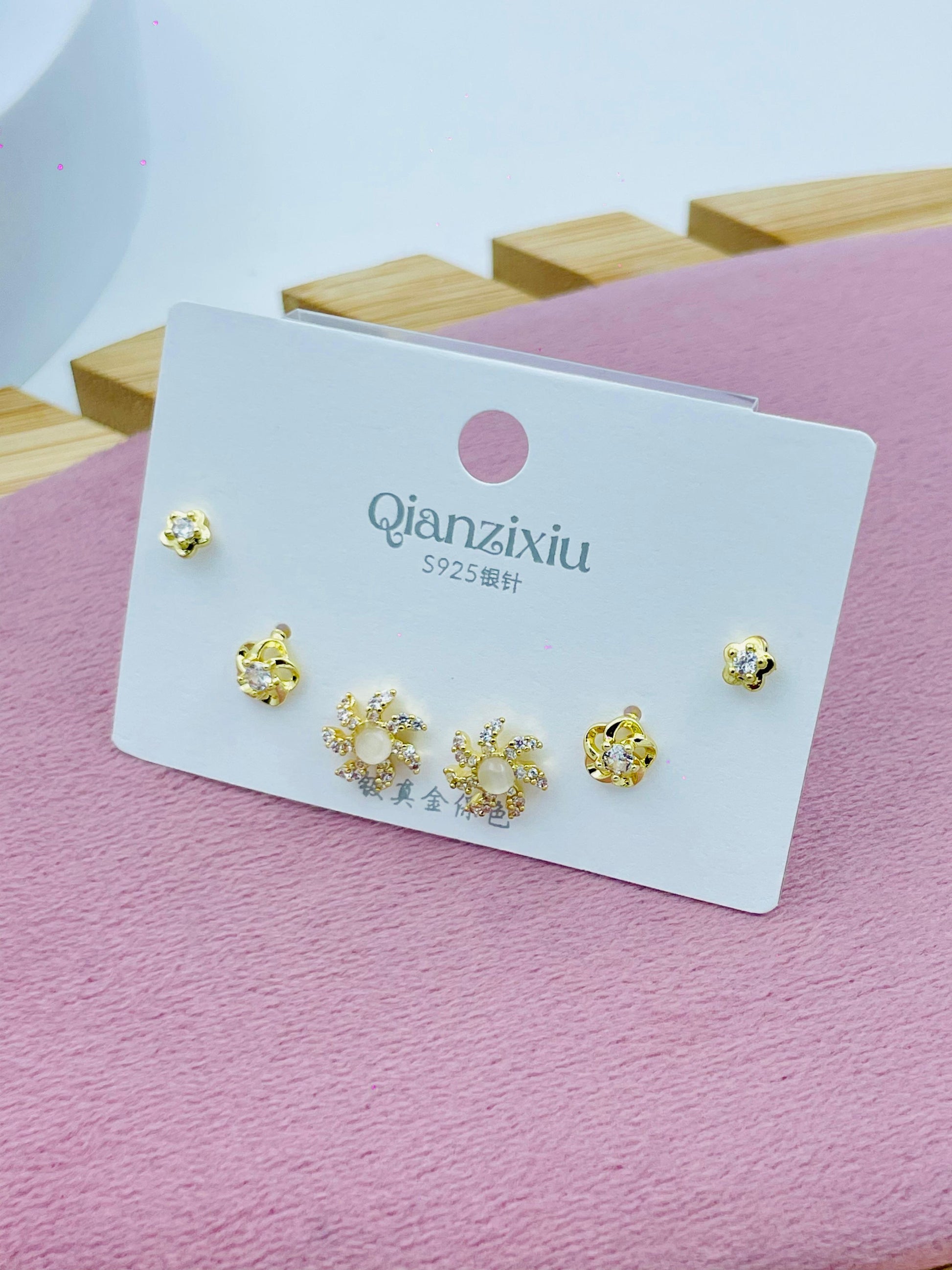 Gold and Silver Flower Earrings Set  Elegant Jewelry