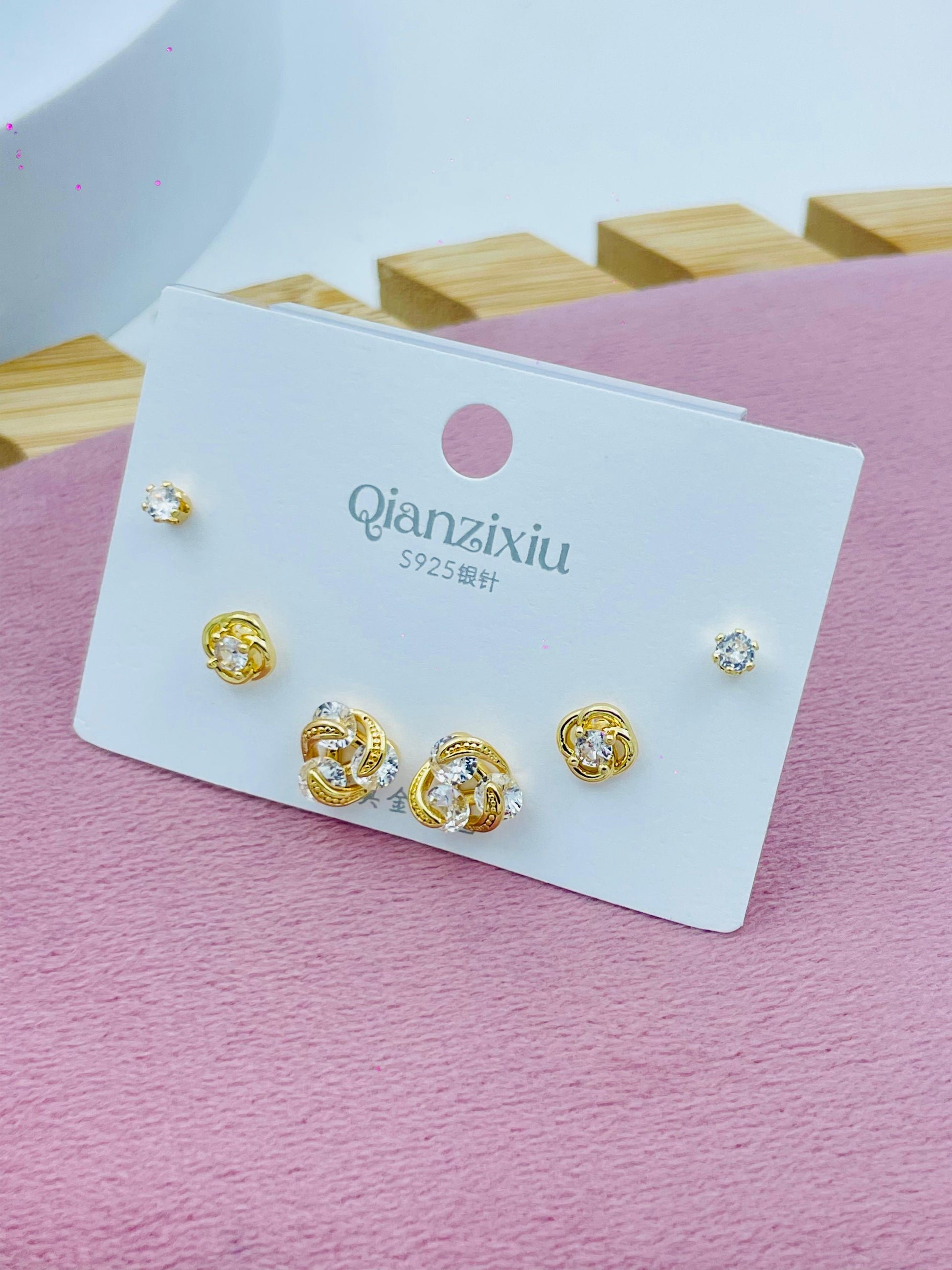Elegant  Gold and Silver Stud Earrings Set