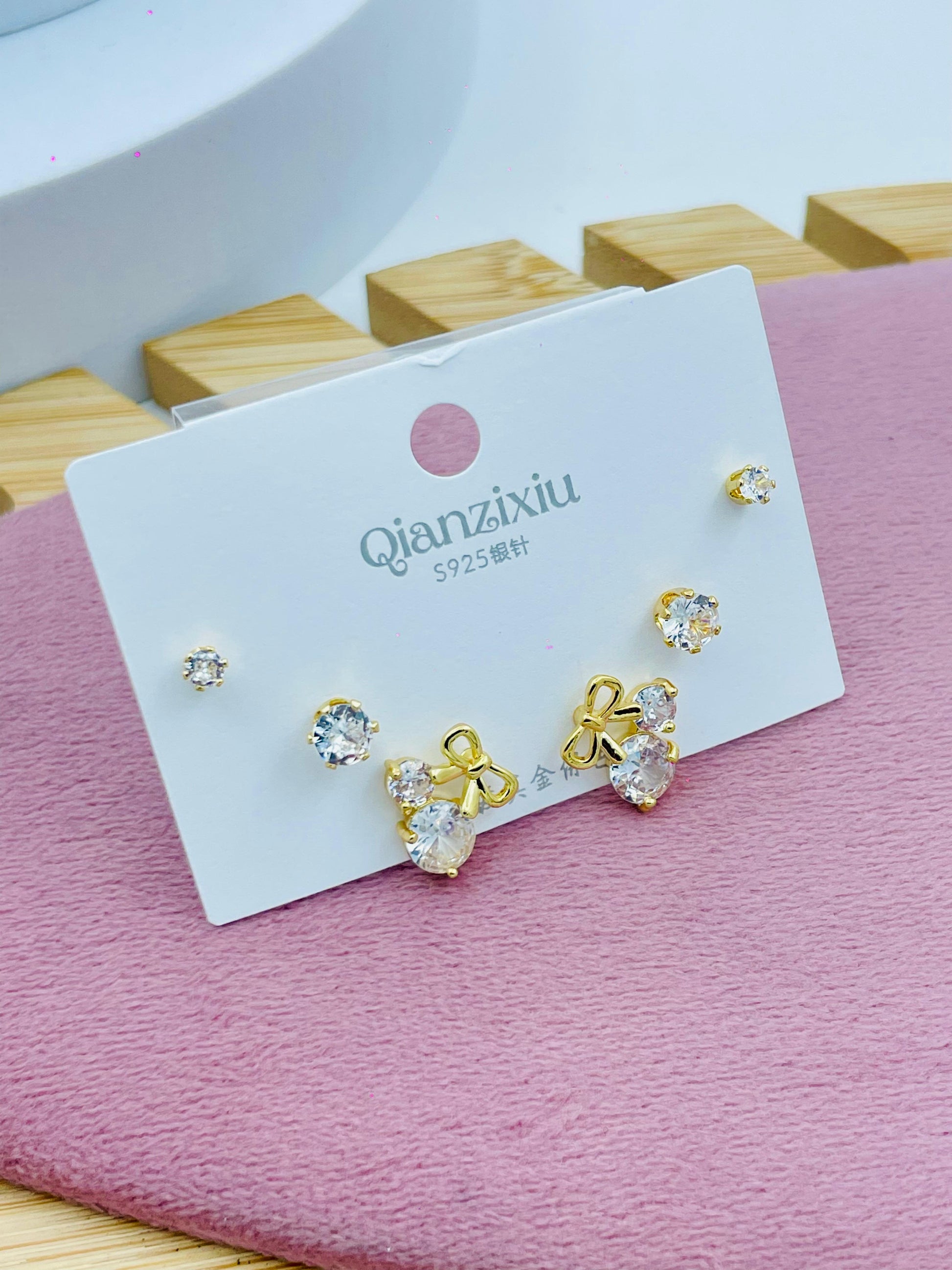 Gold and Crystal Stud Earrings Set  Elegant Jewelry