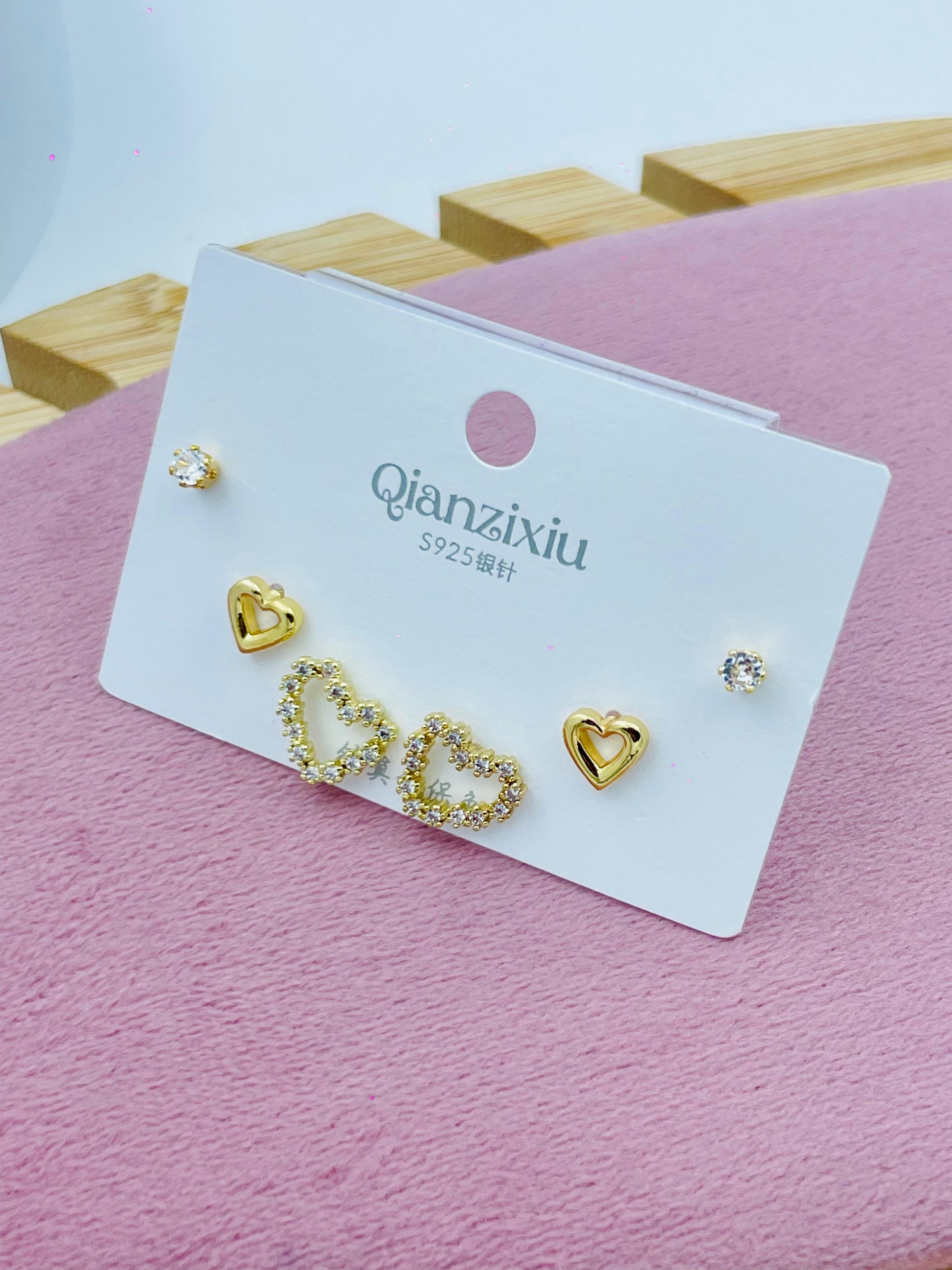 Gold Heart Earrings Set  Elegant Jewelry