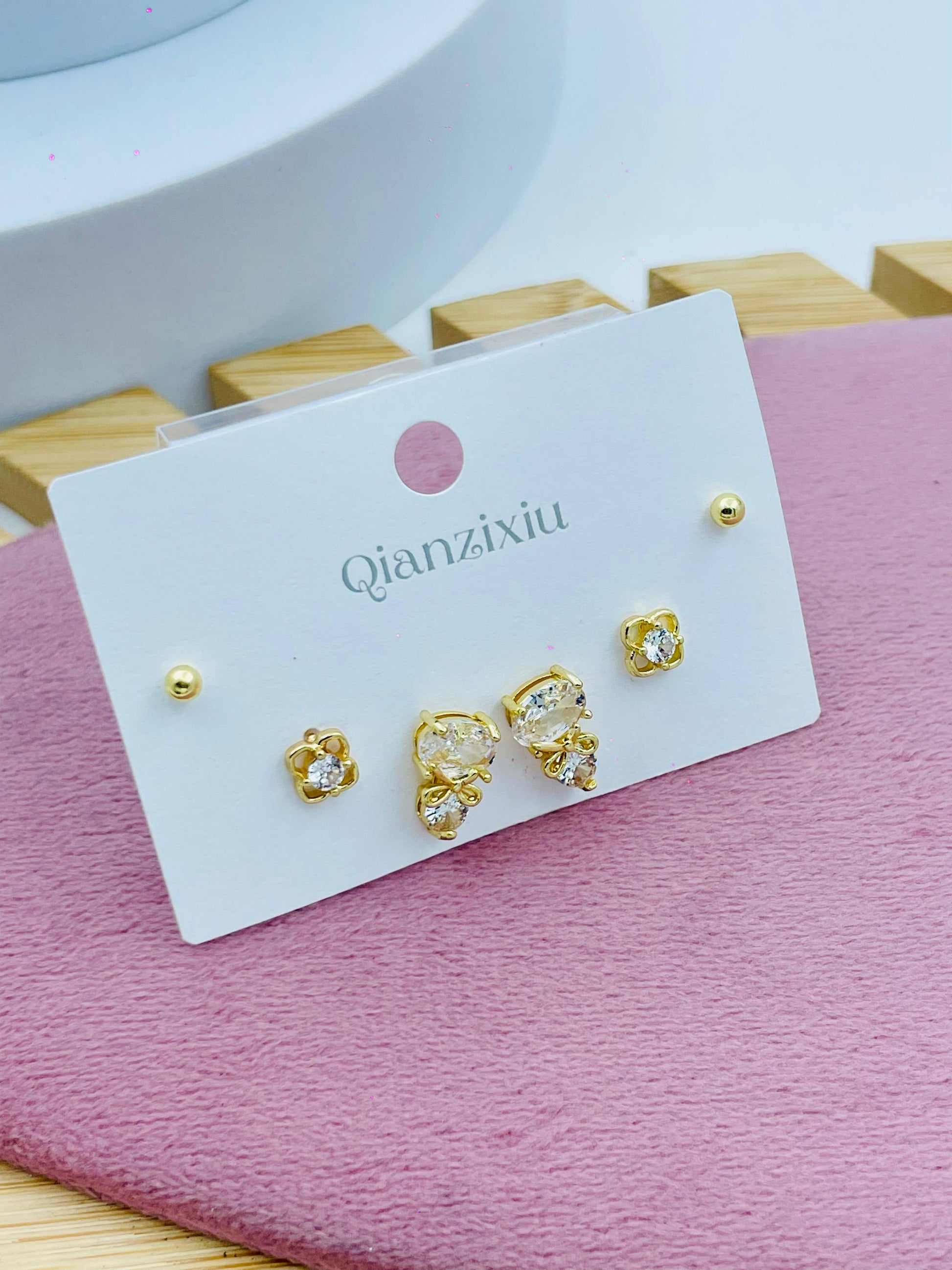 Elegant Gold and Crystal Stud Earring Set