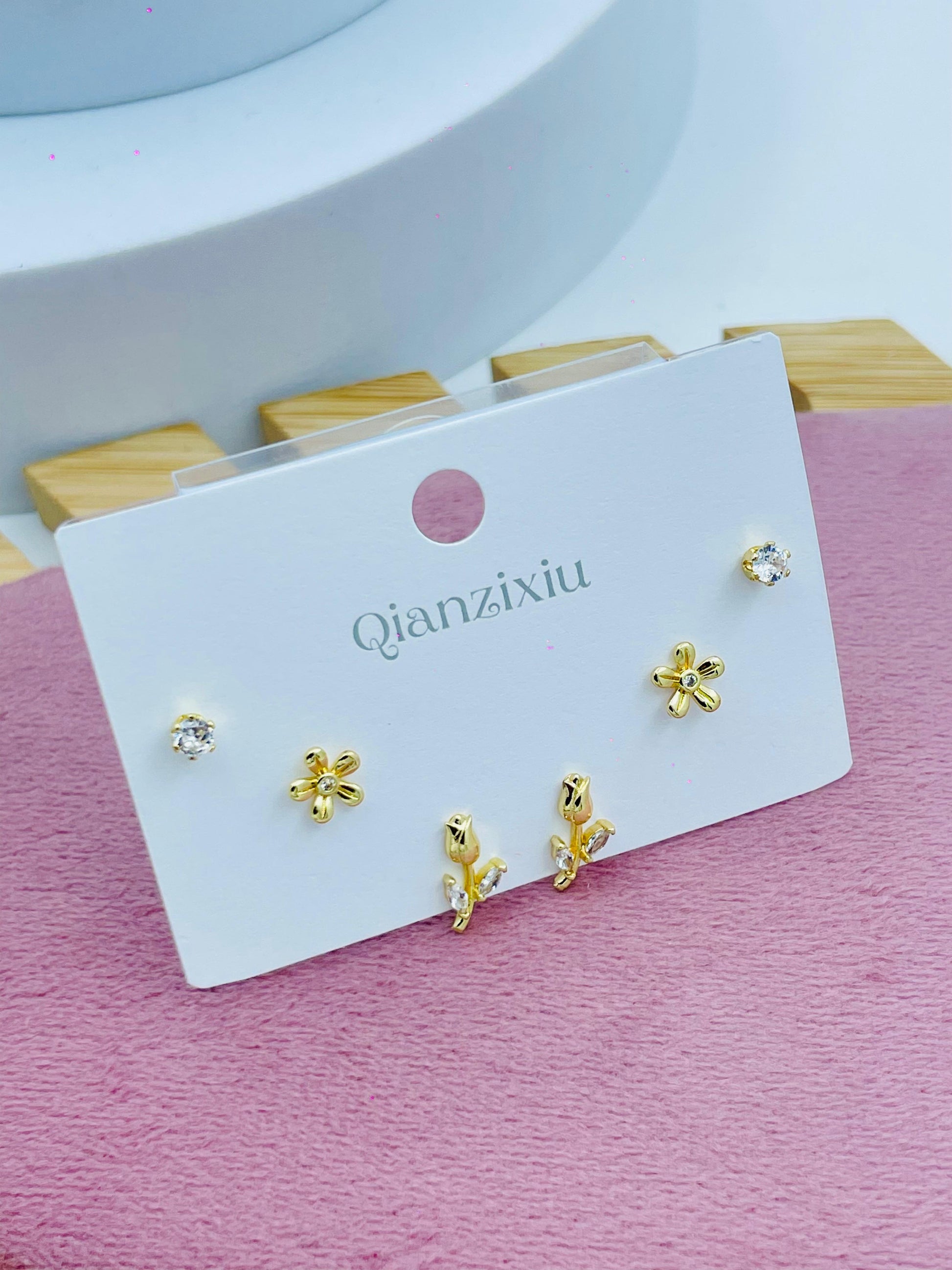 Elegant  Gold and Crystal Stud Earring Set