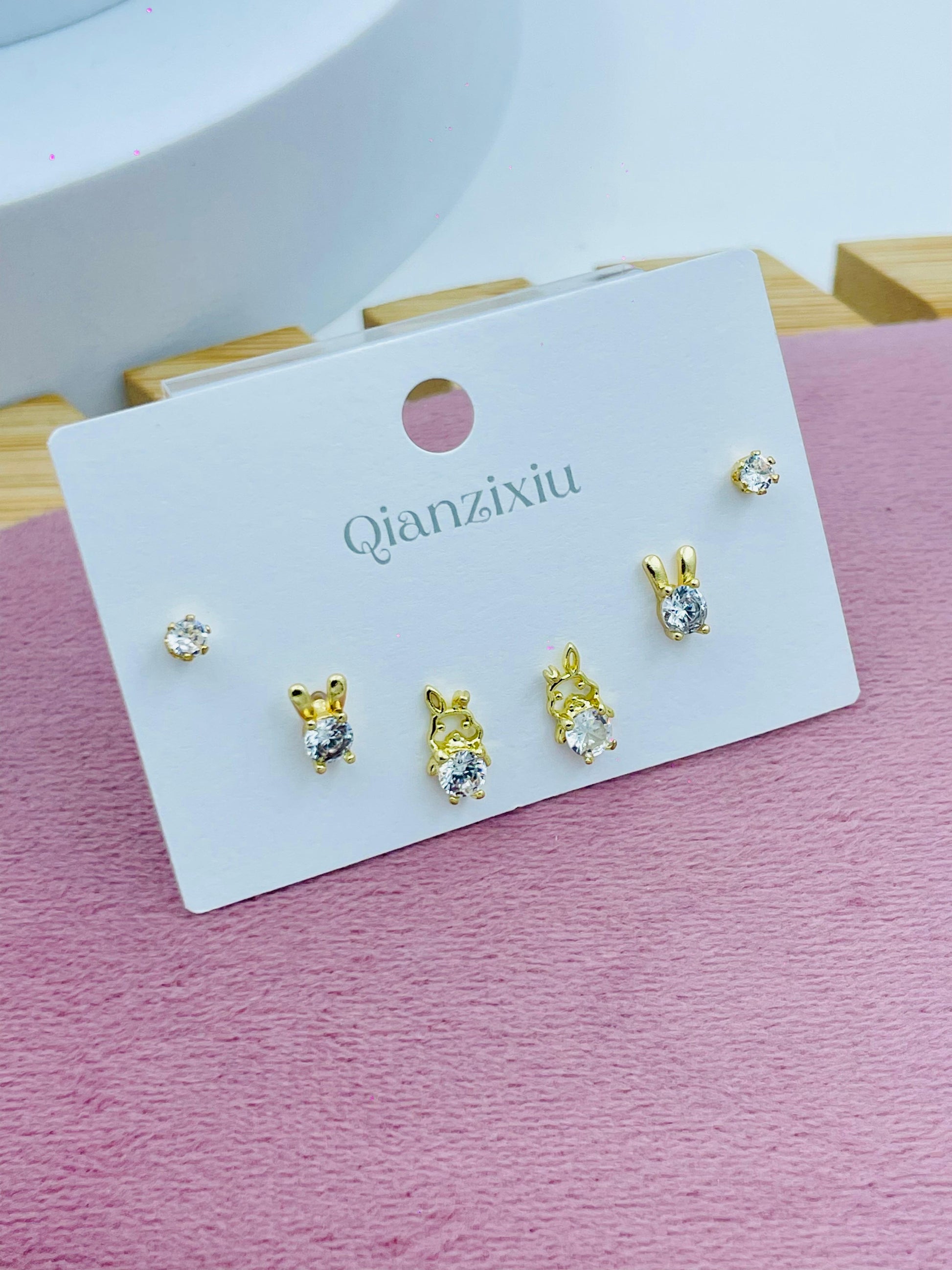 Gold and Crystal Stud Earring Set  Elegant Jewelry
