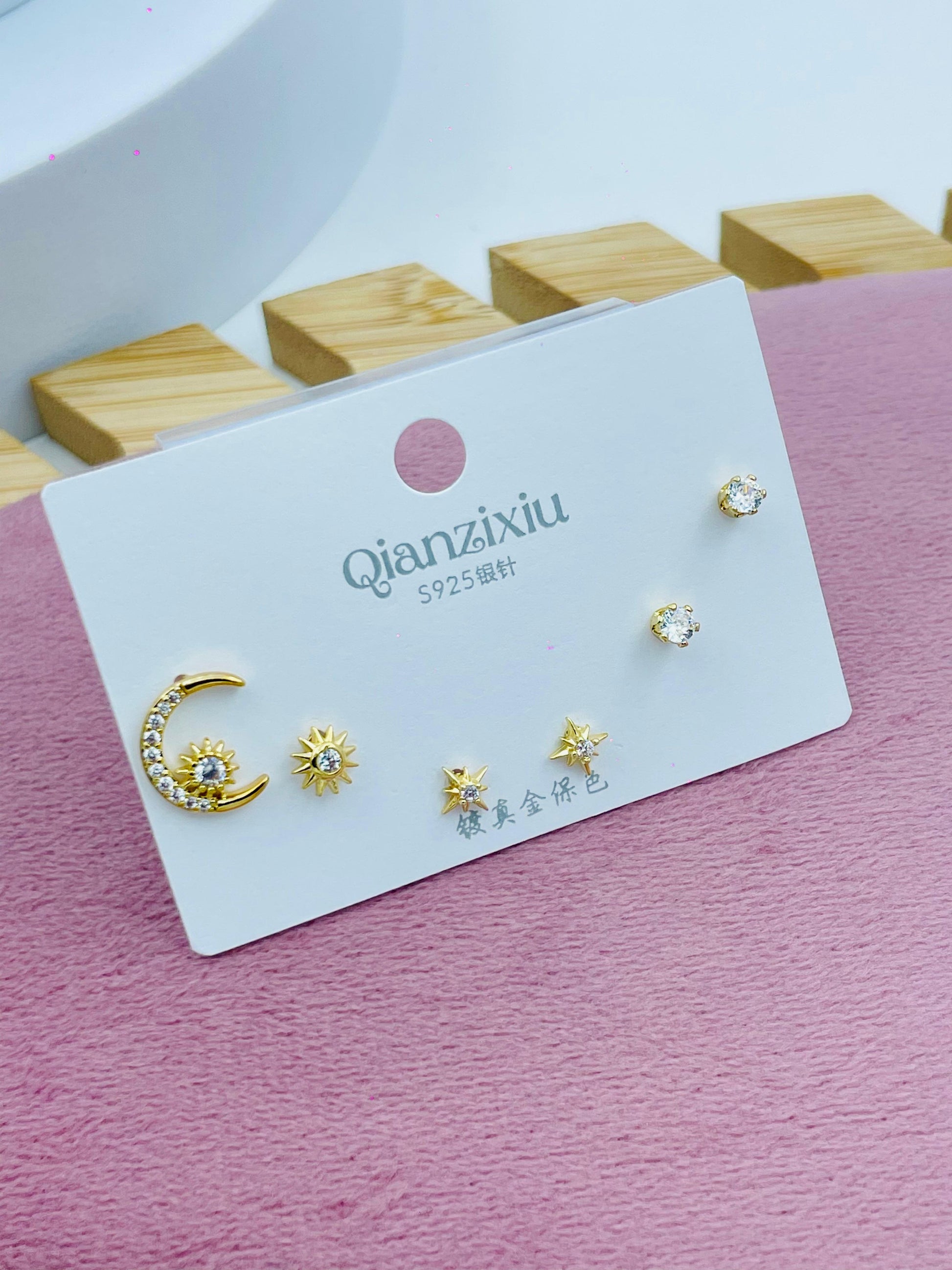 Silver Earring Set  Moon and Star Design