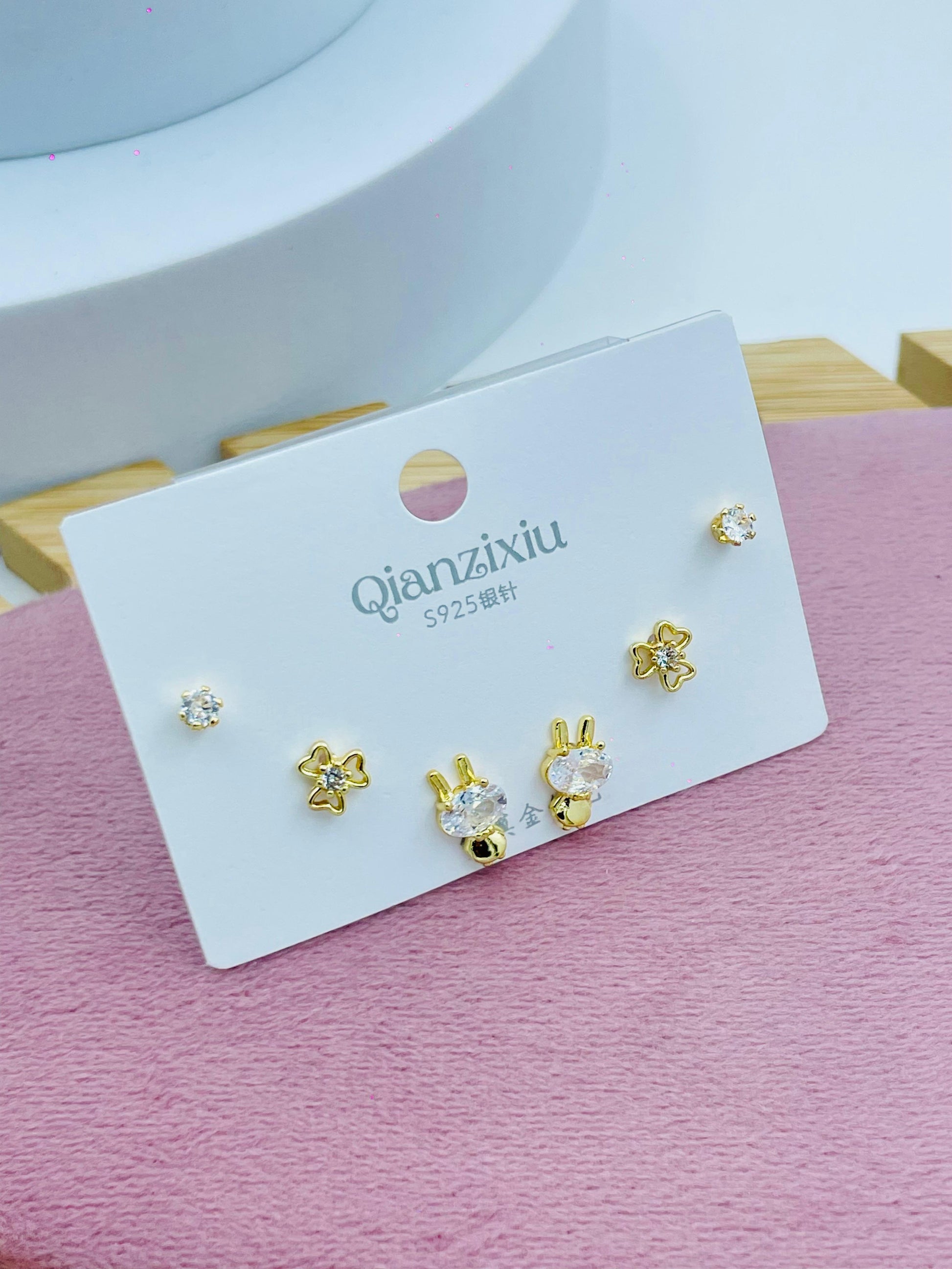Gold and Silver Stud Earring Set  Elegant Jewelry