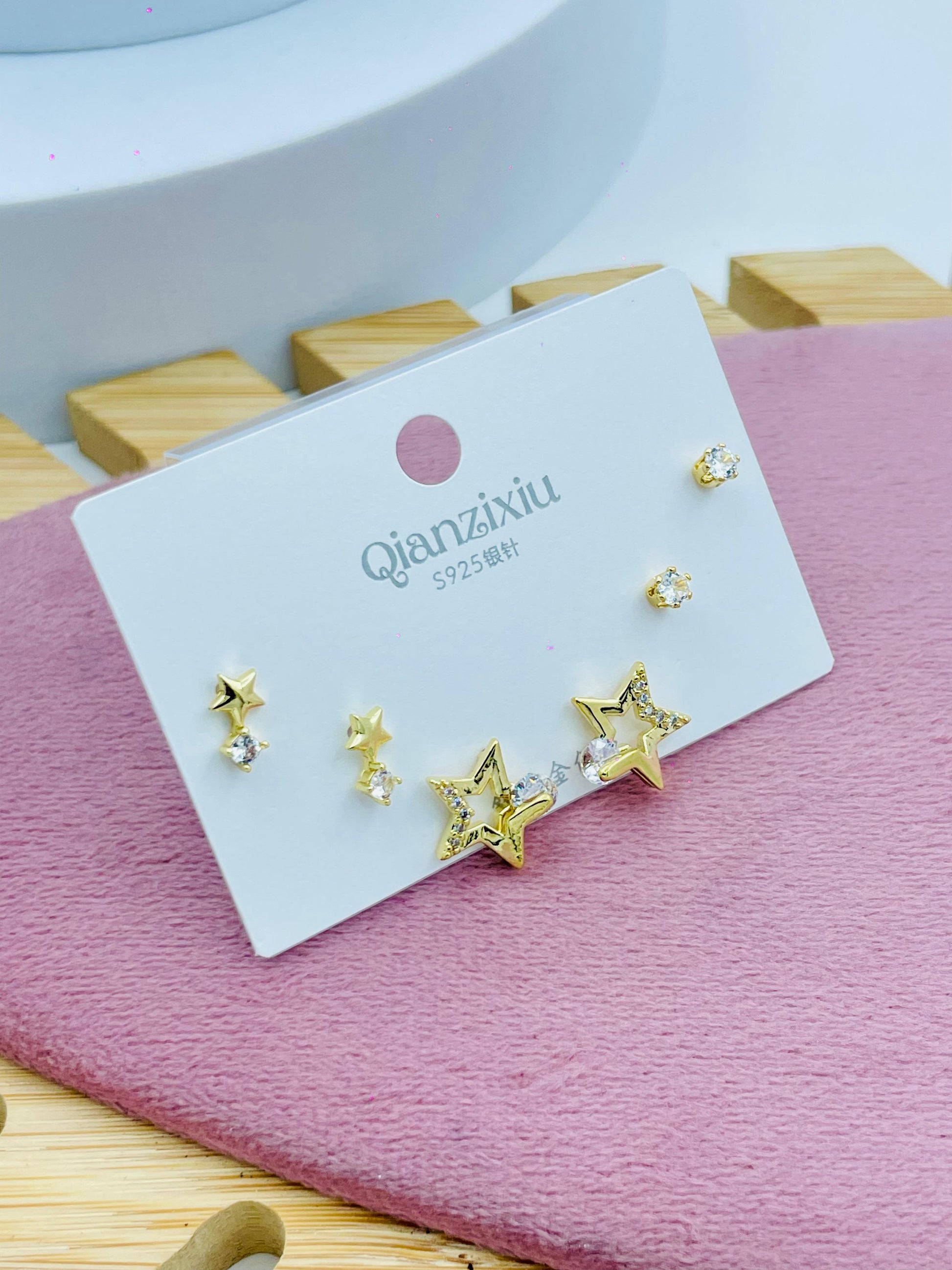 Elegant Gold Star and Crystal Stud Earring Set