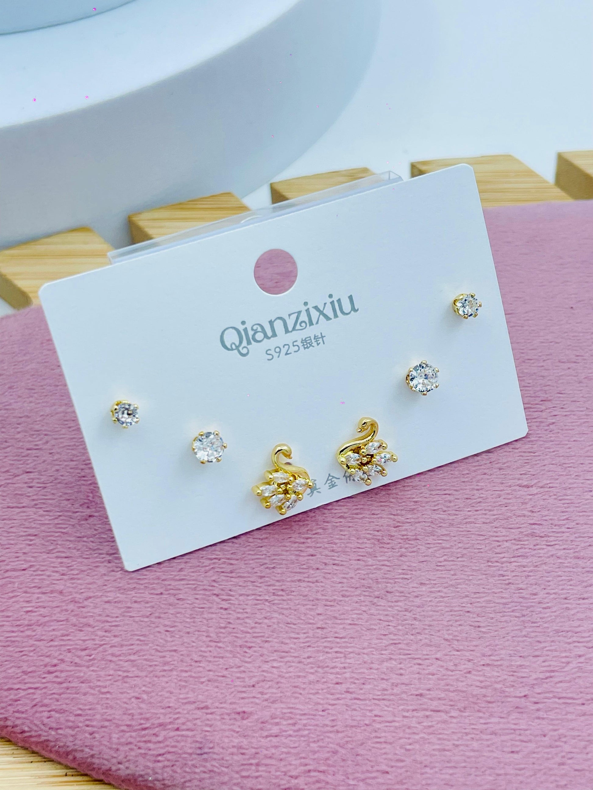 Elegant  Gold and Silver Stud Earring Set