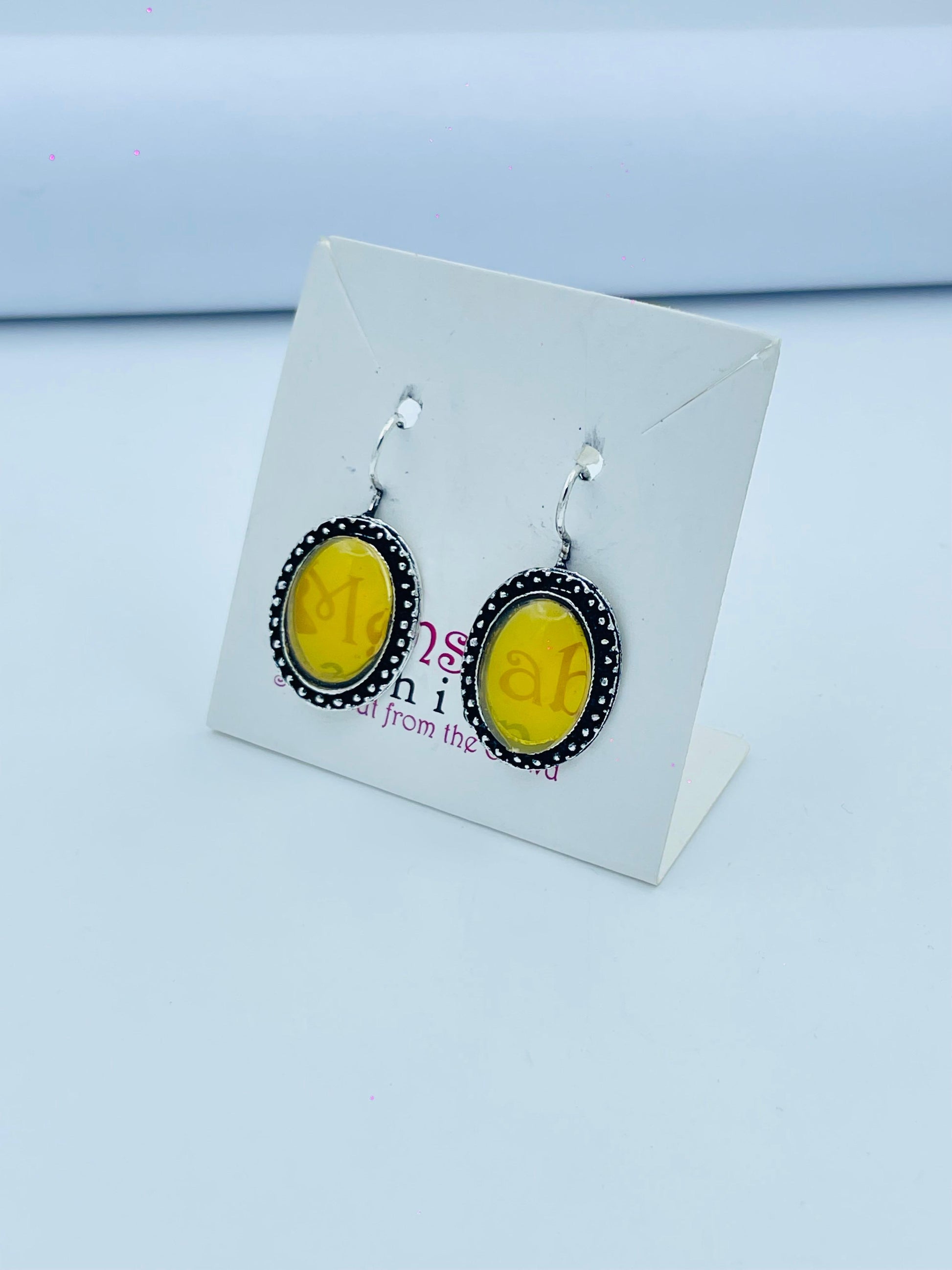 Yellow Oval Drop Earrings | Vibrant Oxidized Silver Boho Jewelry