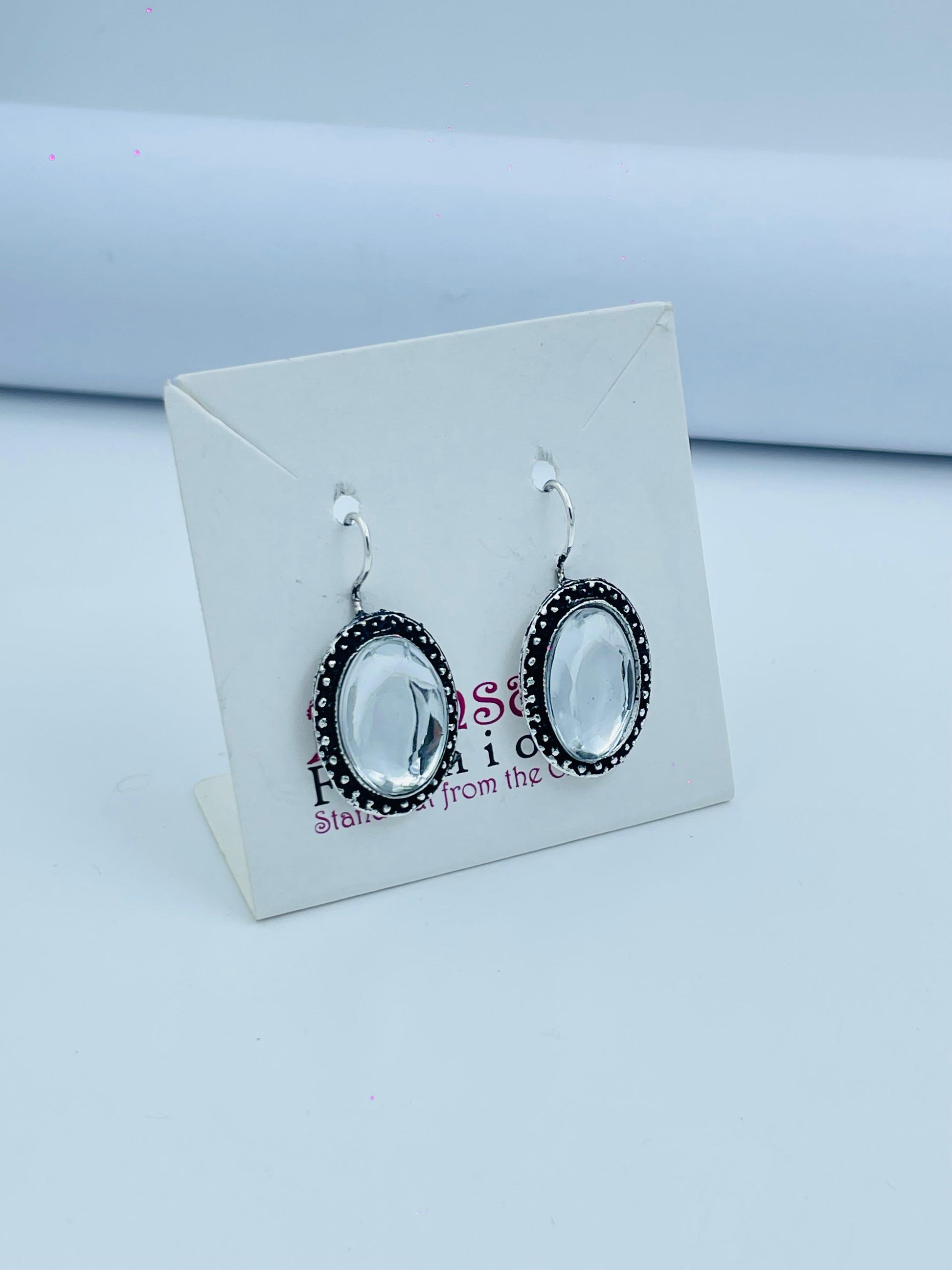 Clear Oval Drop Earrings | Crystal-Look Oxidized Silver Dangle Jewelry