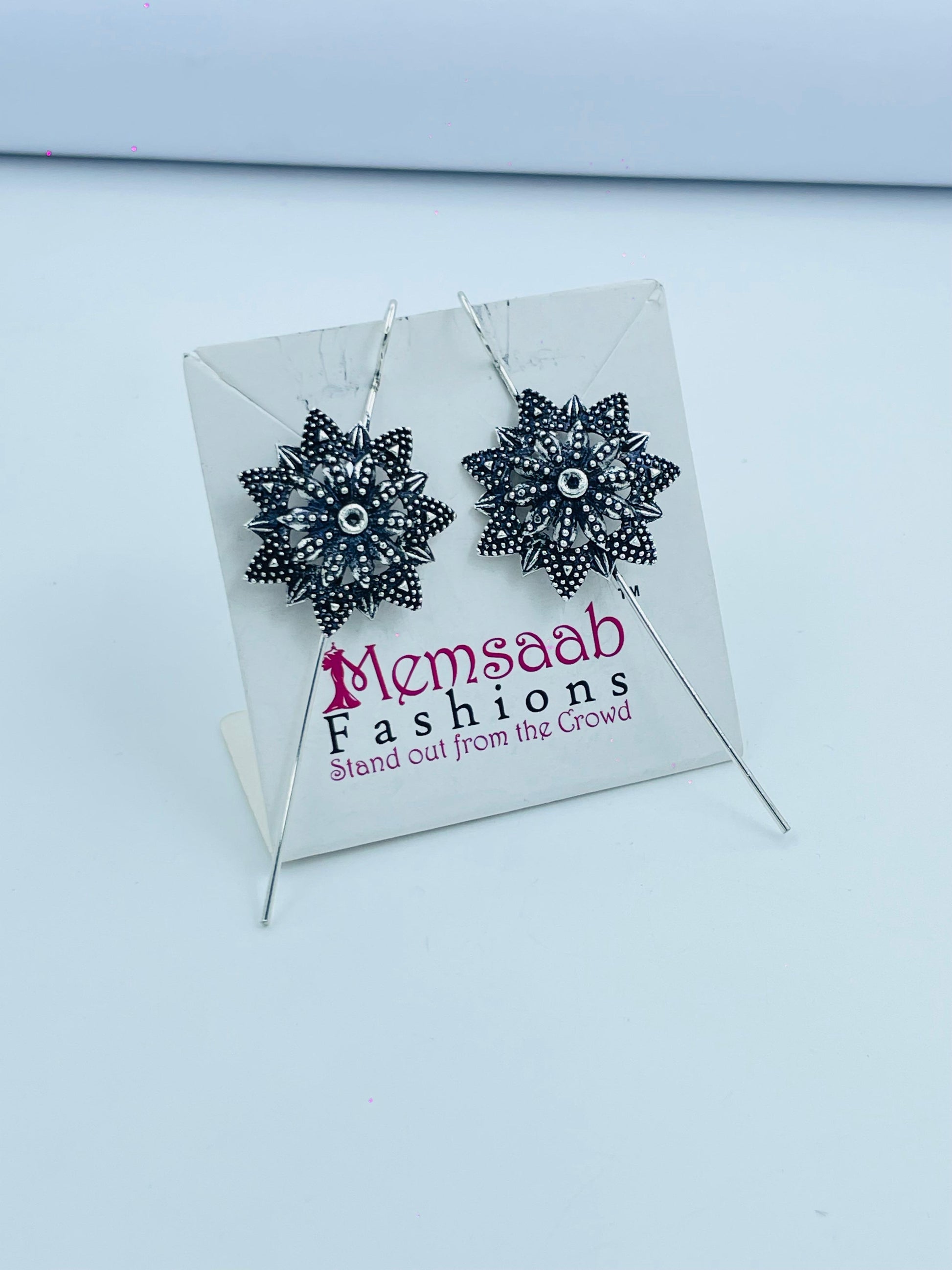 Oxidized Starburst Floral Earrings - Memsaab Fashions | Statement Ethnic Jewelry