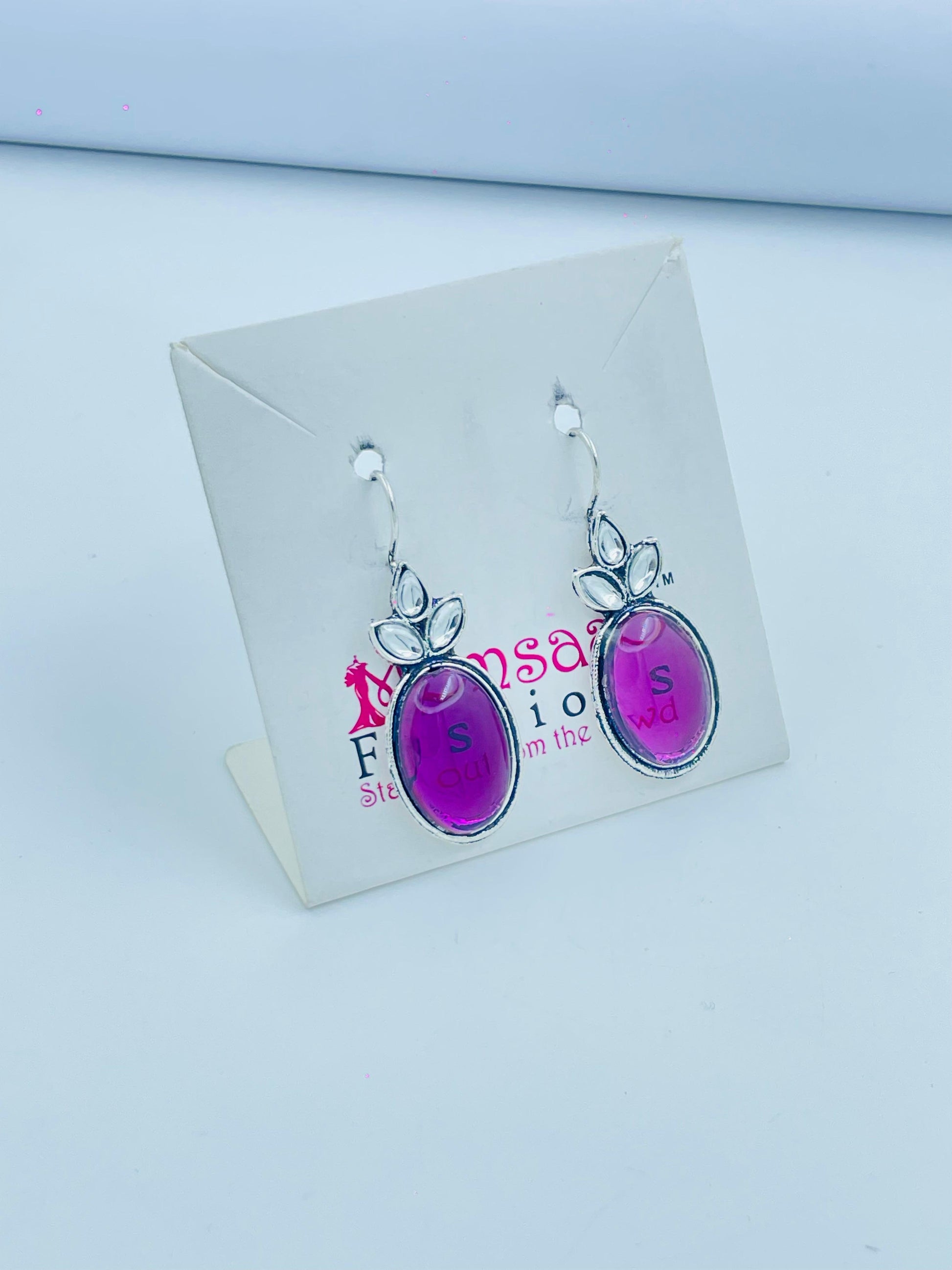 Bold Purple Oval Stone Earrings | Elegant Dangle Design