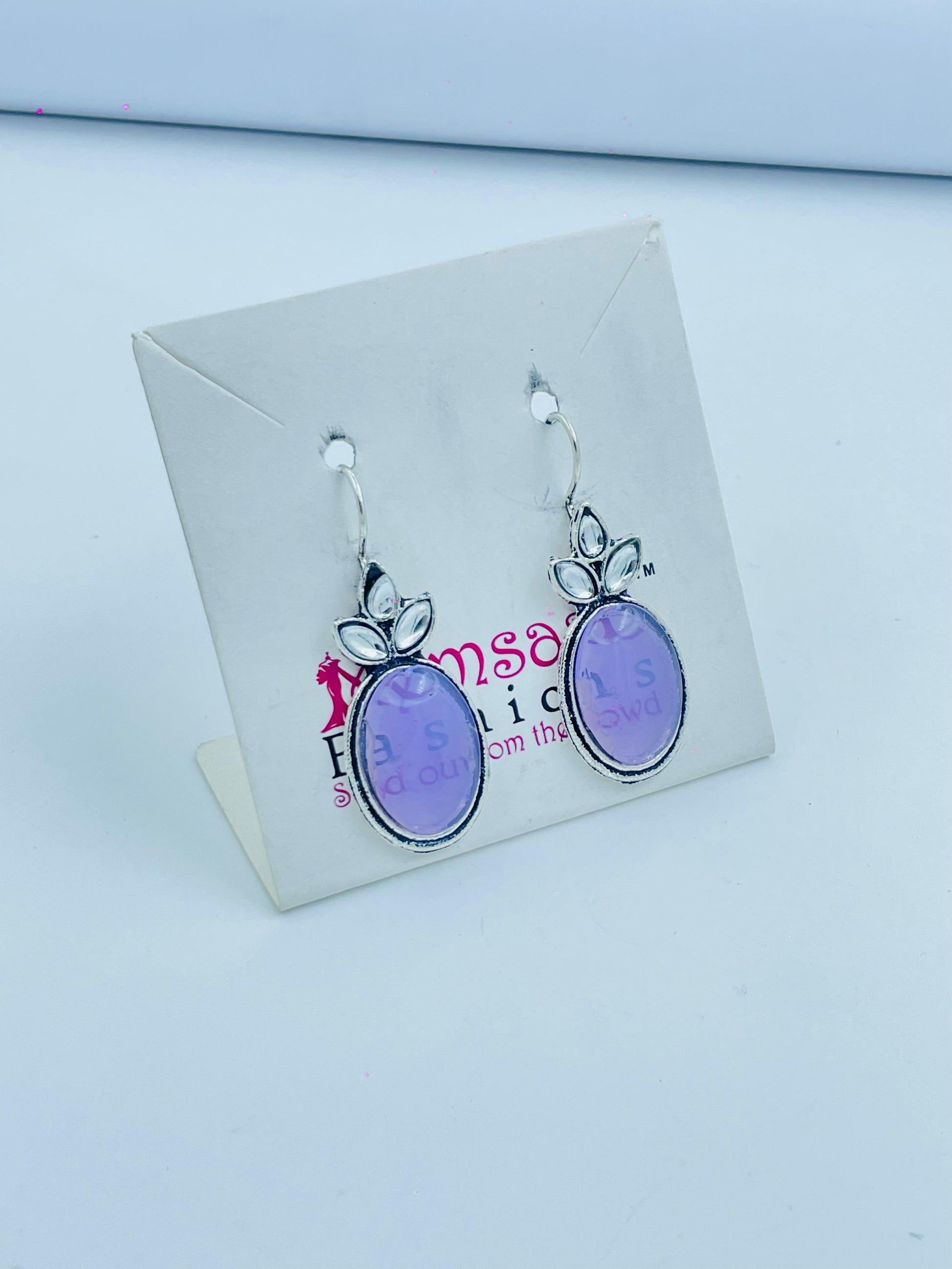 Lavender Stone Drop Earrings – Delicate Silver Floral Design