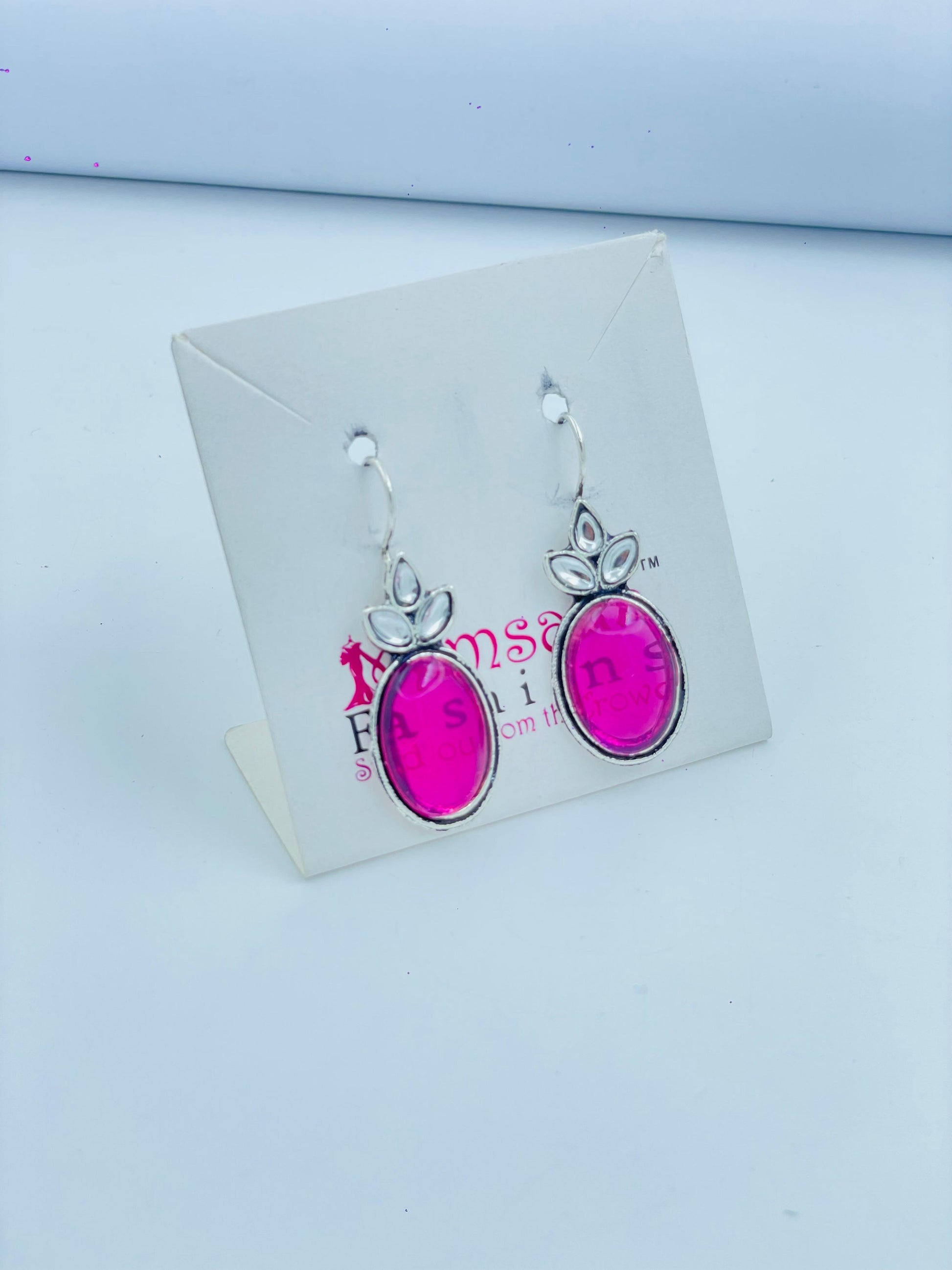 Vibrant Pink Oval Earrings | Silver Dangle Statement Jewelry