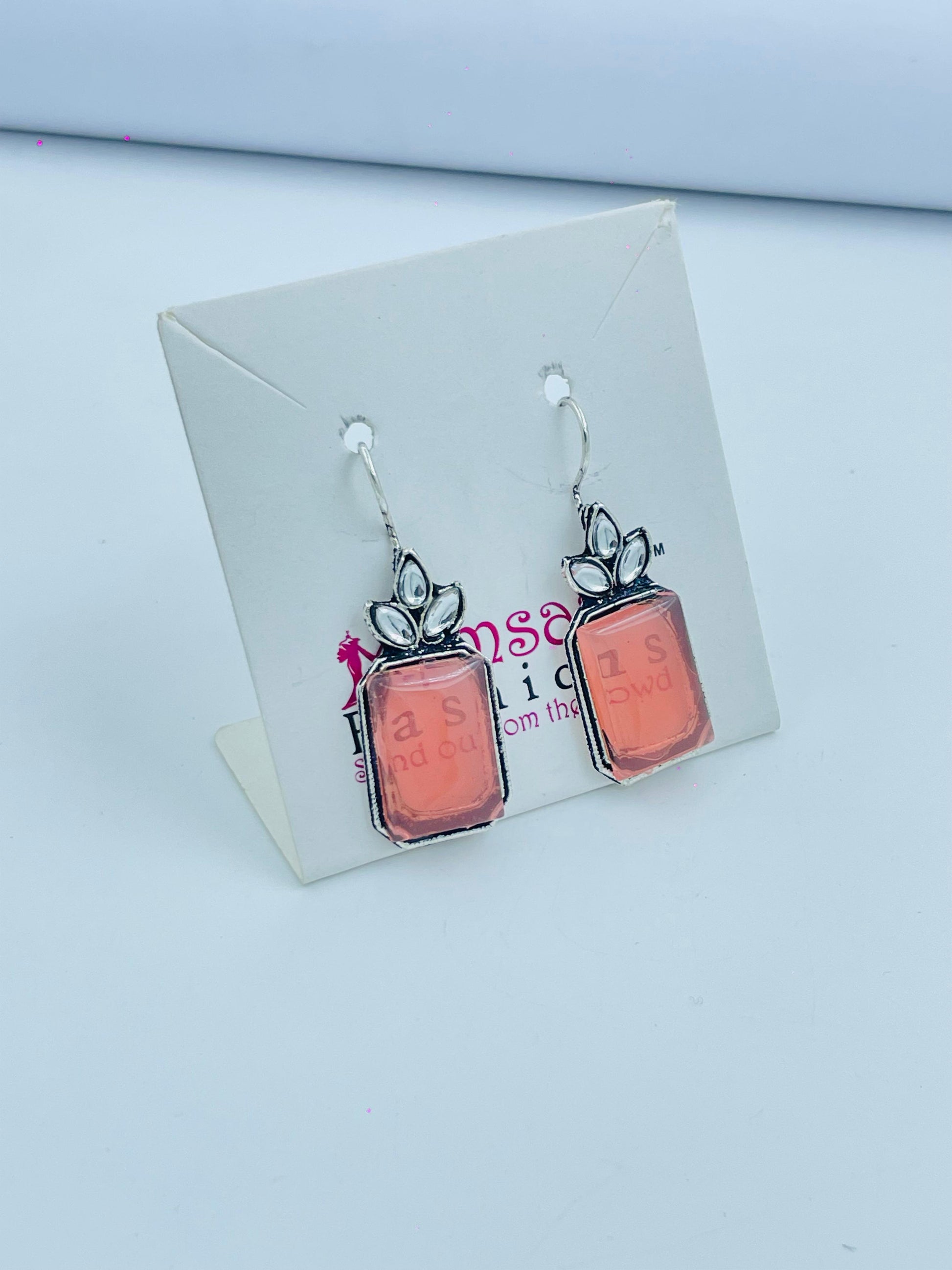 Soft Pink-Orange Scent Bottle Earrings - Elegant and Trendy Jewelry