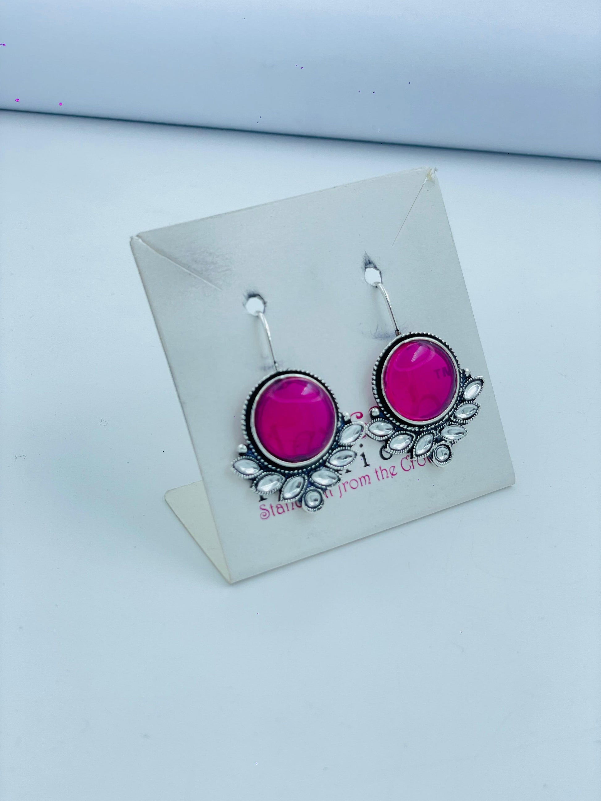 Vibrant Pink Earrings with Silver Detailing